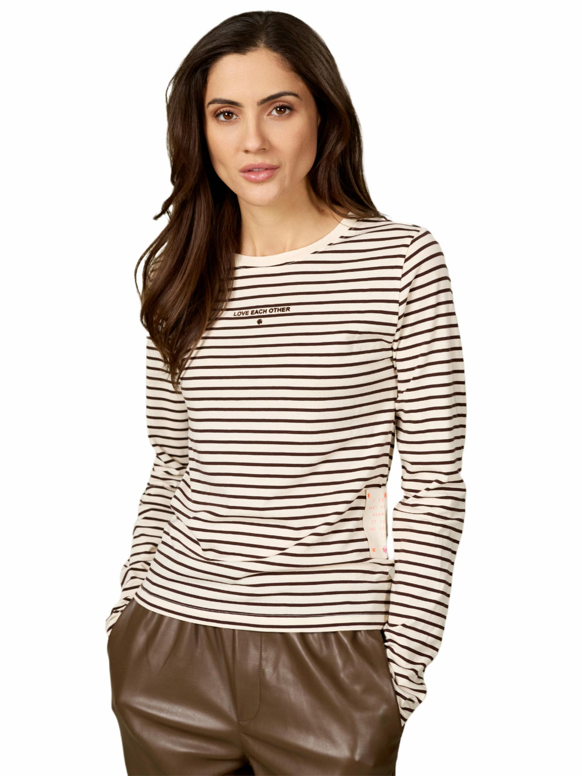Damen Langarmshirt gestreift mit Flockprint – PaulaC