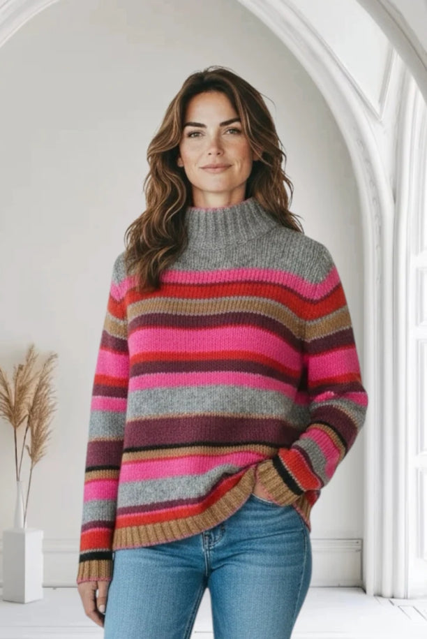 Ringel-Pullover mit Stehkragen