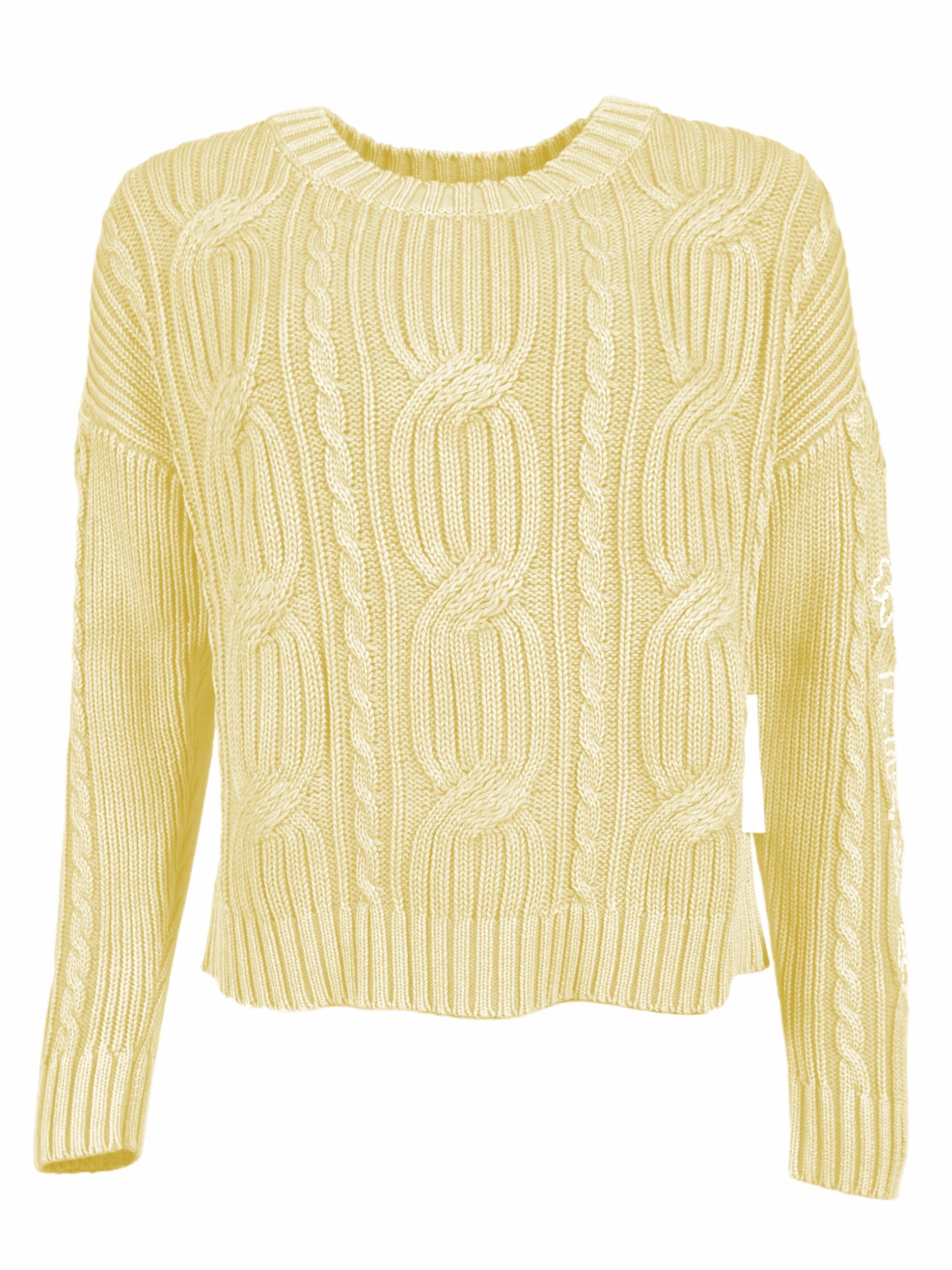 Damen Strickpullover aus Zopfmuster mit Stickerei aus Baumwolle - DoroC