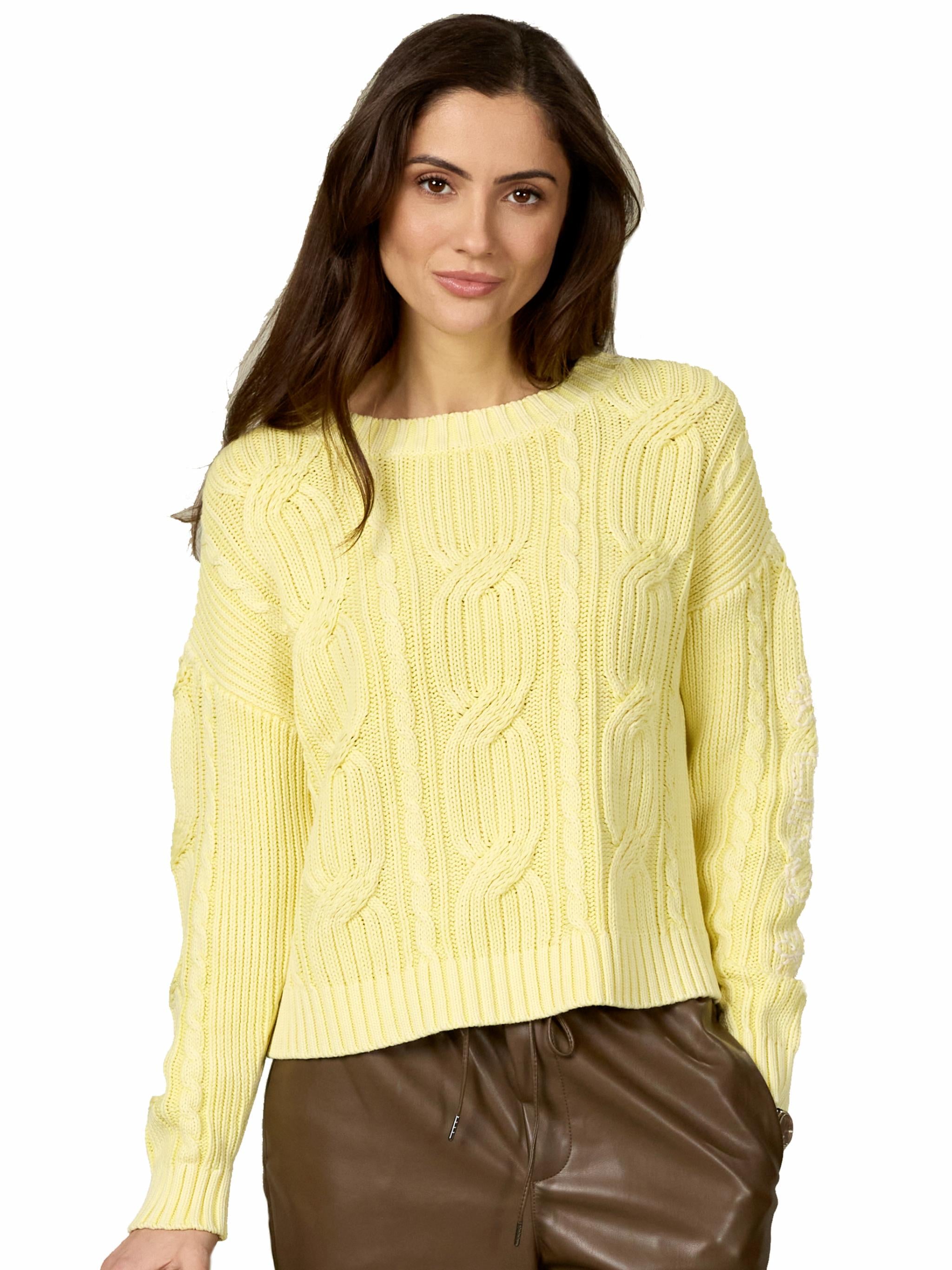 Damen Strickpullover aus Zopfmuster mit Stickerei aus Baumwolle - DoroC