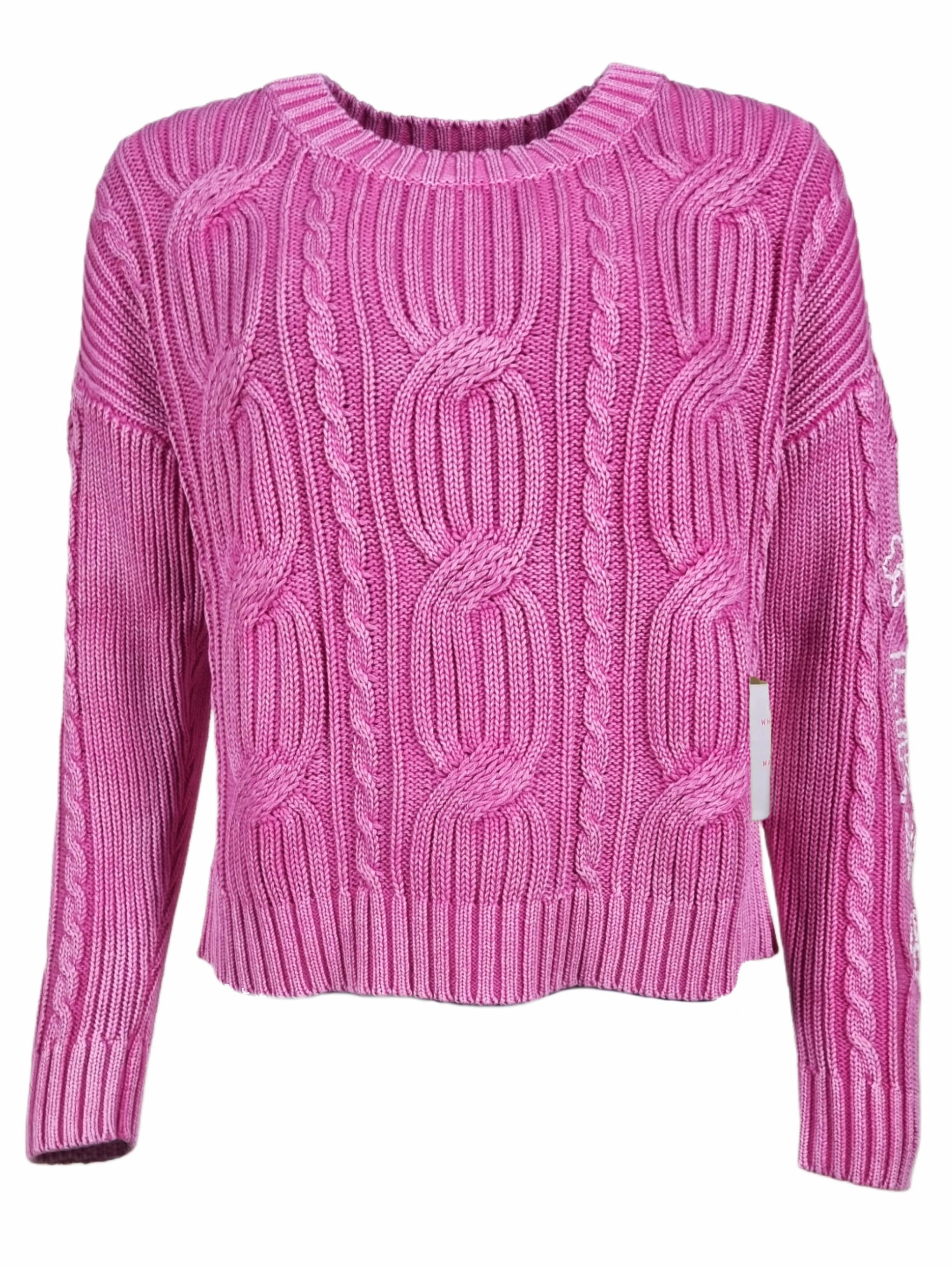 Damen Strickpullover aus Zopfmuster mit Stickerei aus Baumwolle - DoroC