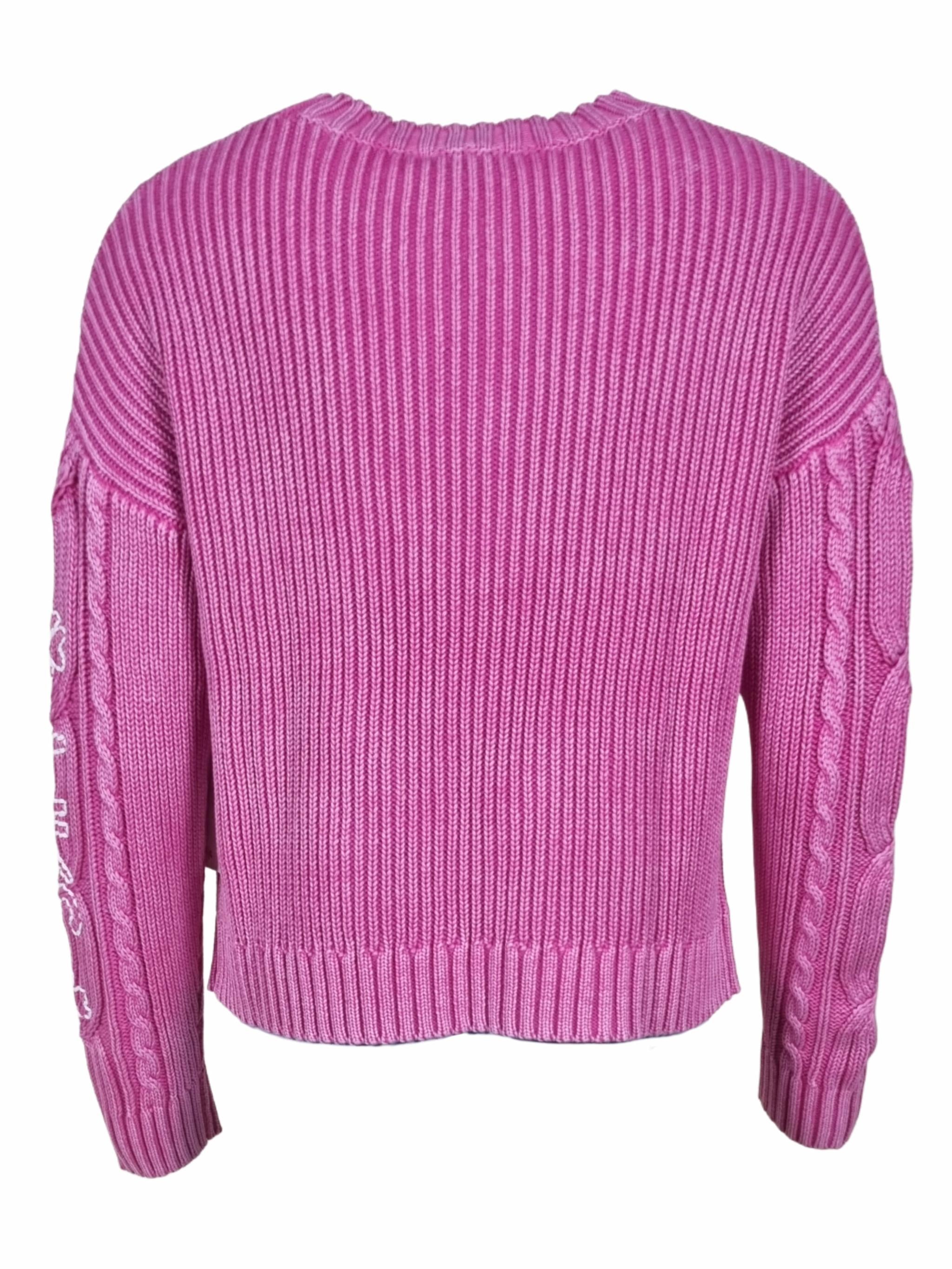 Damen Strickpullover aus Zopfmuster mit Stickerei aus Baumwolle - DoroC