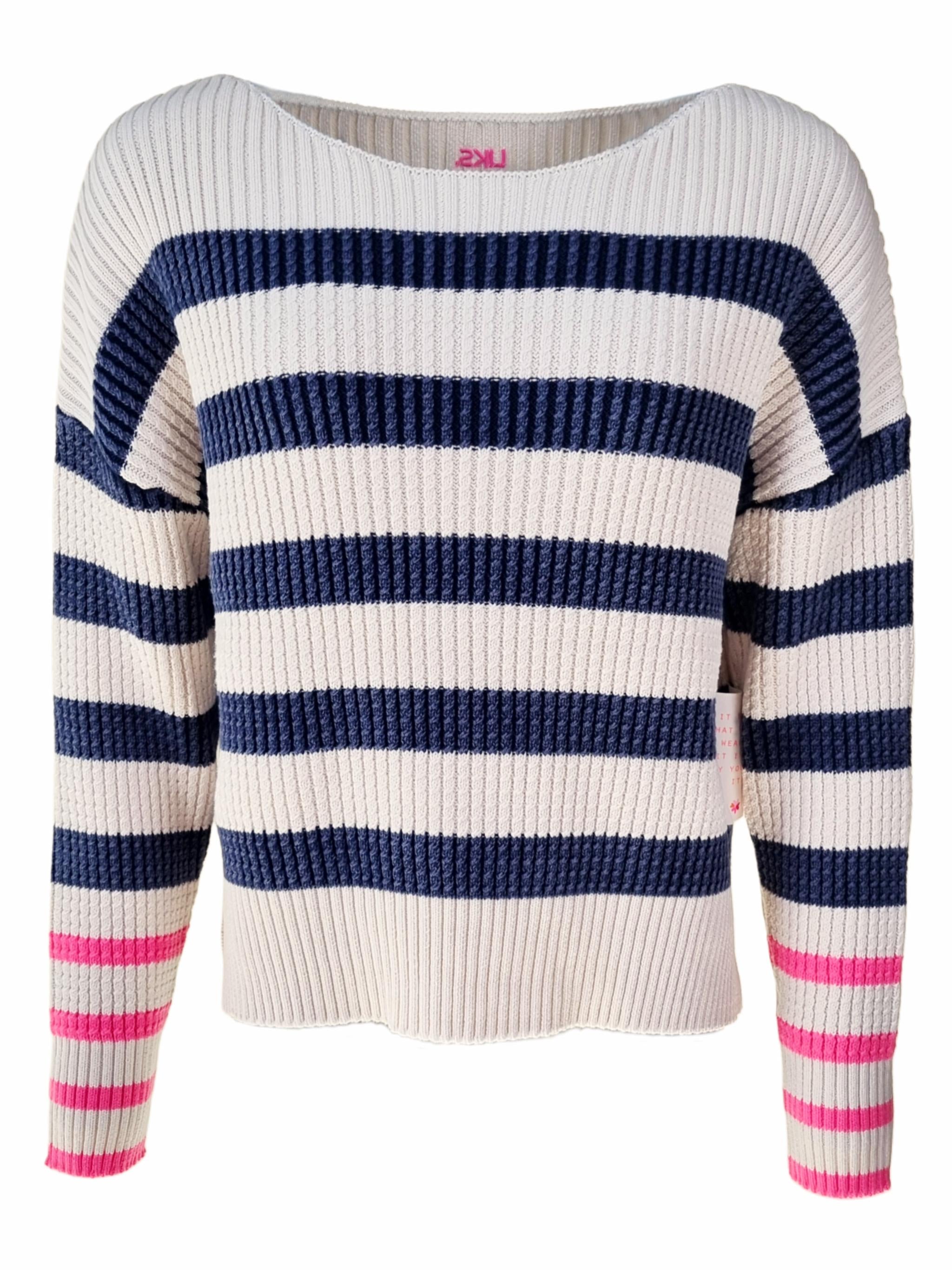 Damen Strickpullover Zopfmuster in blockstreifen aus Baumwolle - DianaC