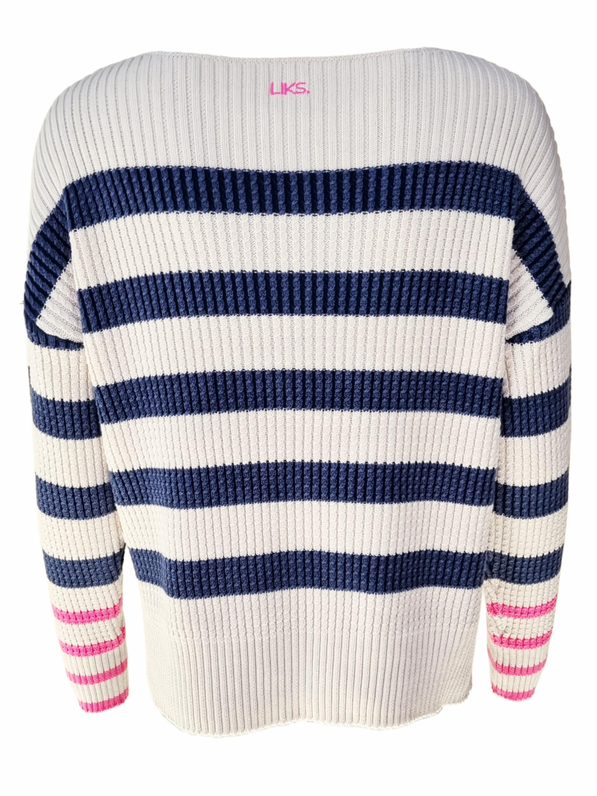 Damen Strickpullover Zopfmuster in blockstreifen aus Baumwolle - DianaC