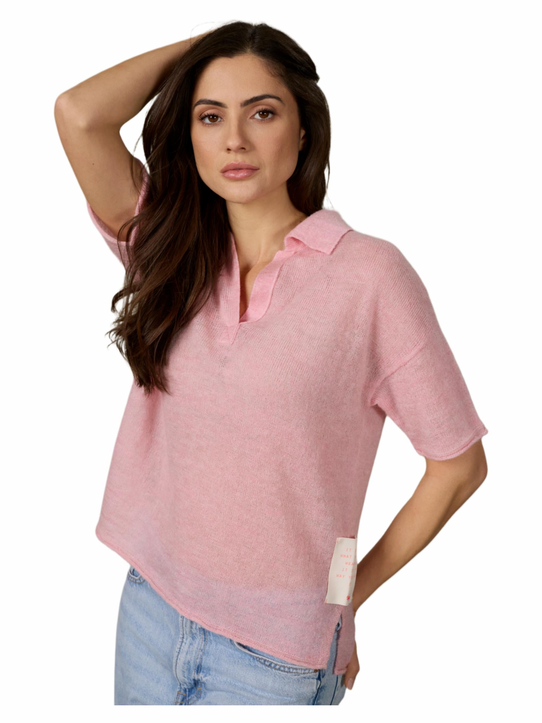 Damen Strickpoloshirt mit Stickerei aus Mohair-Woll-Mischung - DeliaC