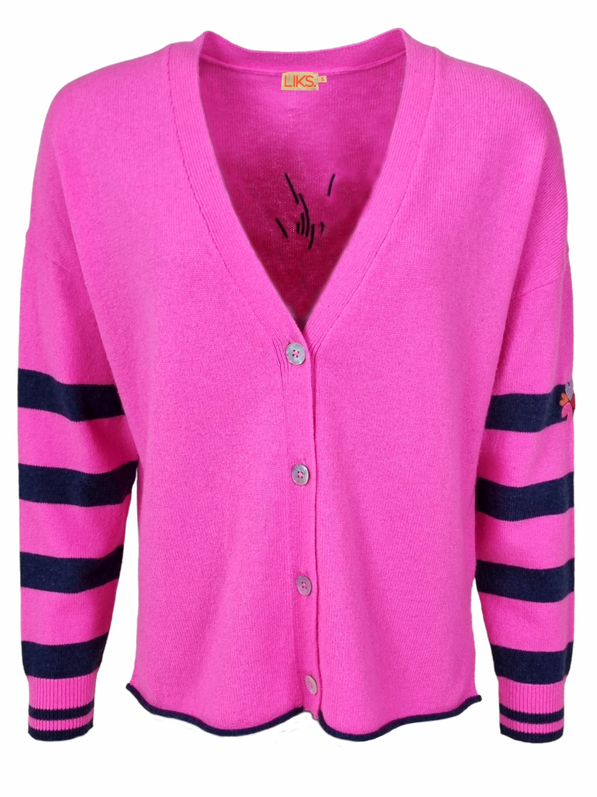 Damen Strickjacke Ärmel gestreift aus Organic Cotton-Woll-Mischung - DeltaC