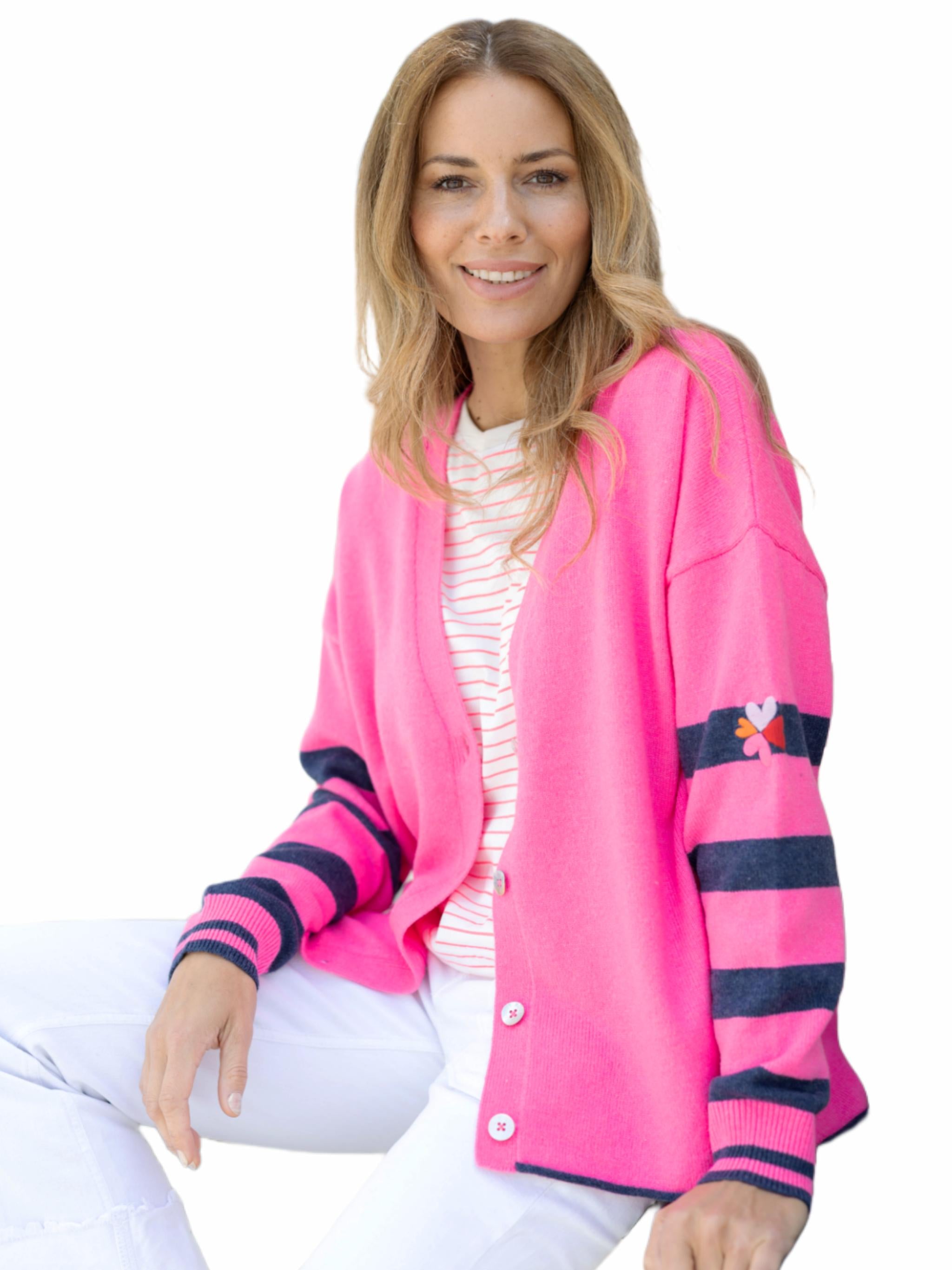 Damen Strickjacke Ärmel gestreift aus Organic Cotton-Woll-Mischung - DeltaC