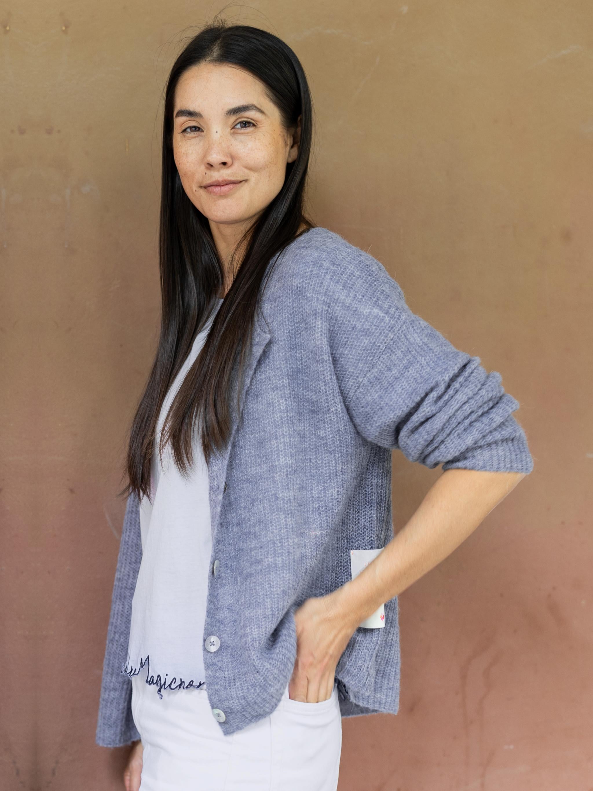 Damen Strickjacke leichte Rippe aus Alpaka-Woll-Mischung - BiancaC