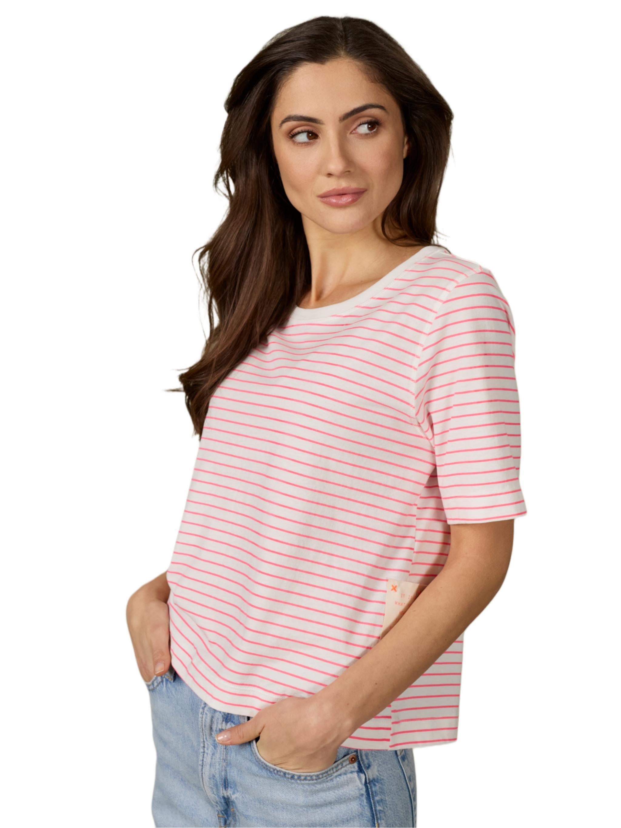 Damen Tshirt gestreift mit Stickerei aus Organic Cotton - PinaC