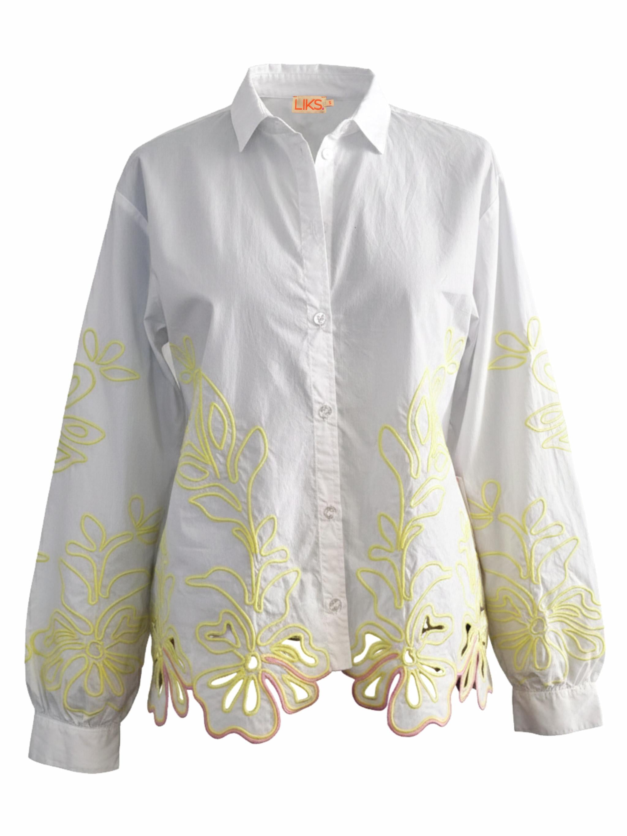 Damen Bluse mit floraler Stickerei aus Baumwolle - GraceC