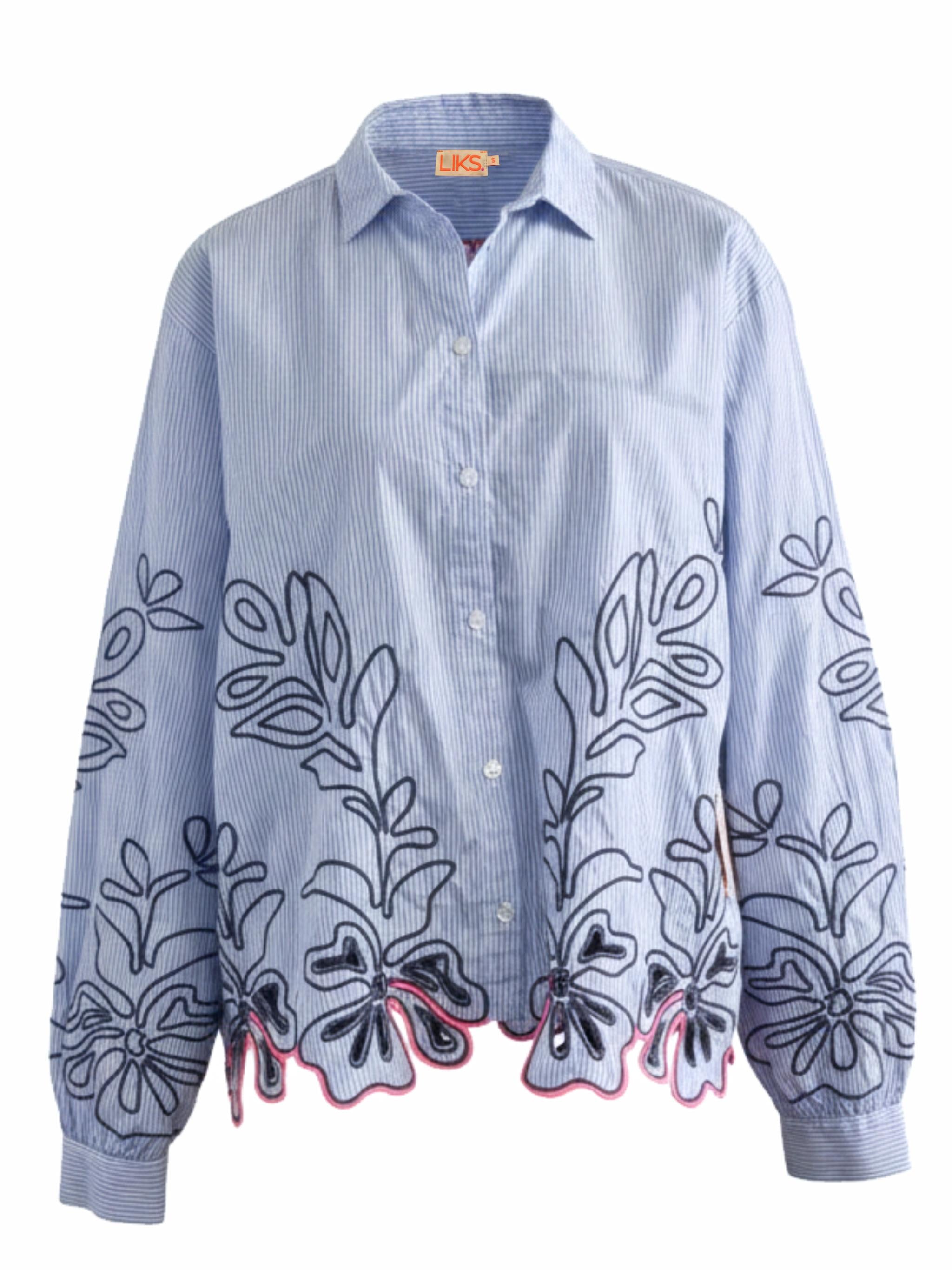 Damen Bluse mit floraler Stickerei aus Baumwolle - GraceC