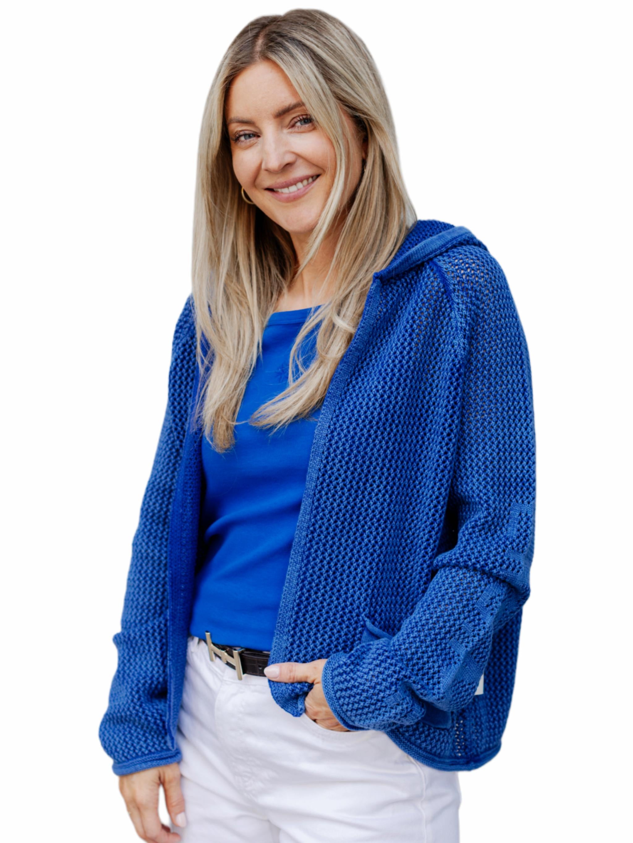 Damen Strickjacke aus Baumwolle mit Lochmuster - BlancaC