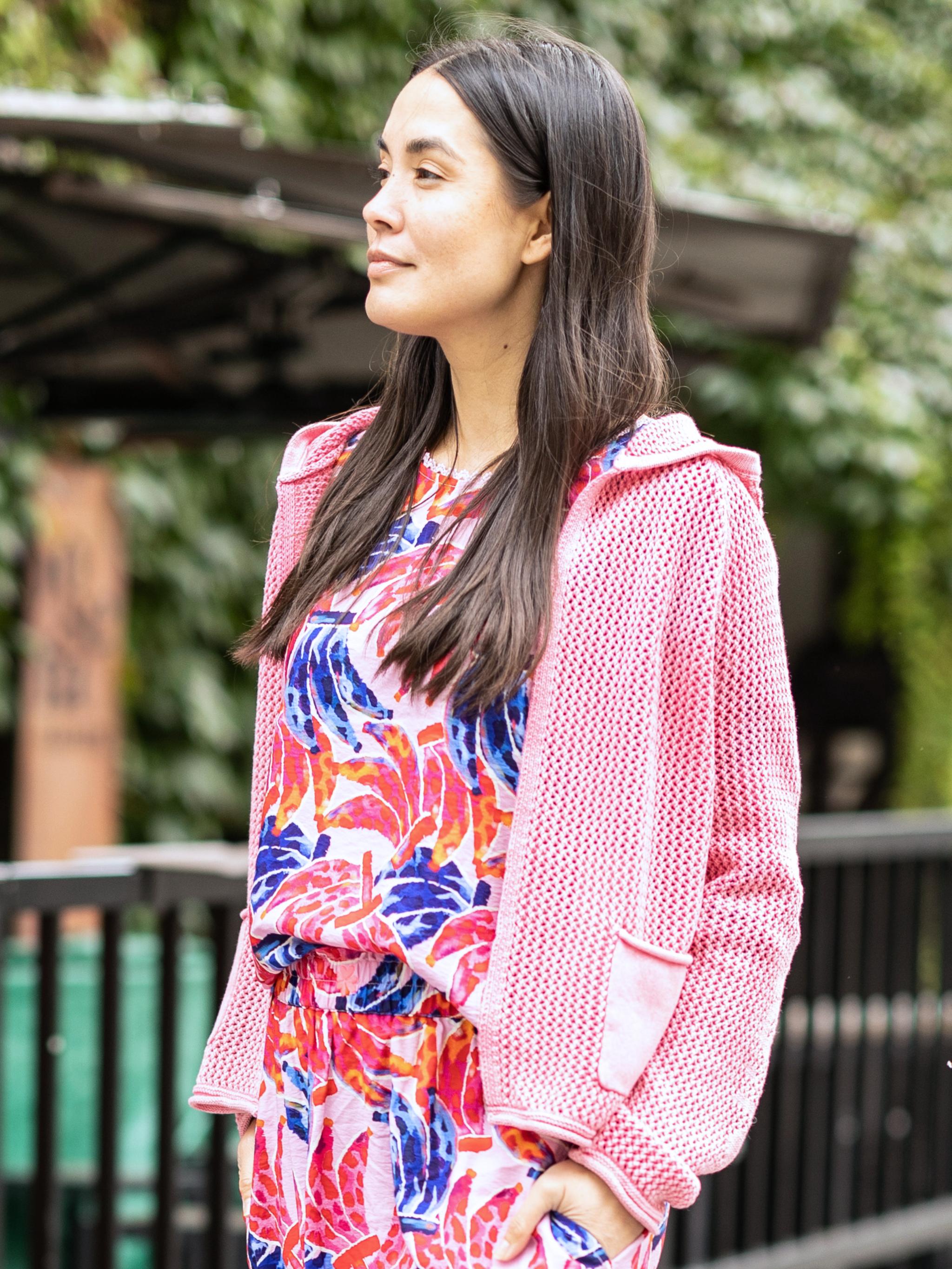 Strickjacke mit Kapuze im Lochmuster