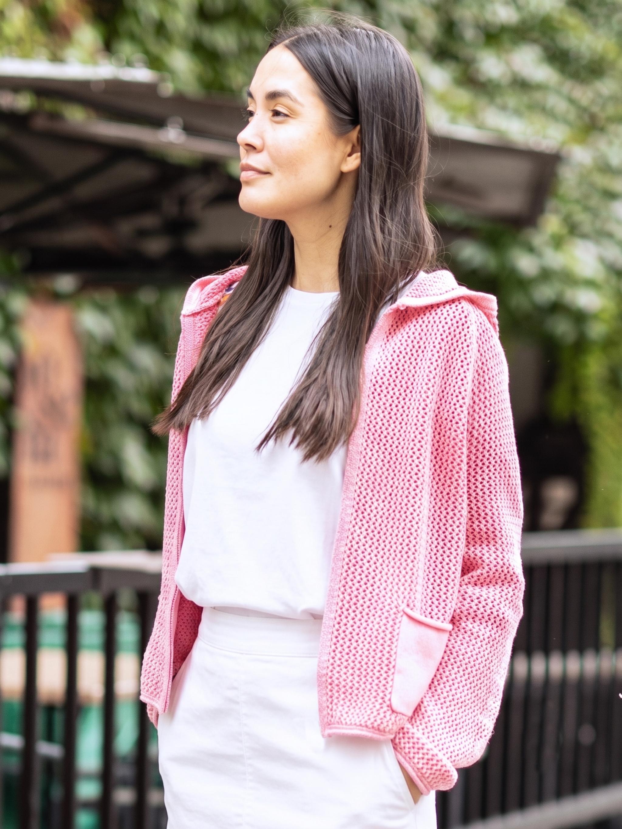 Damen Strickjacke aus Baumwolle mit Lochmuster - BlancaC
