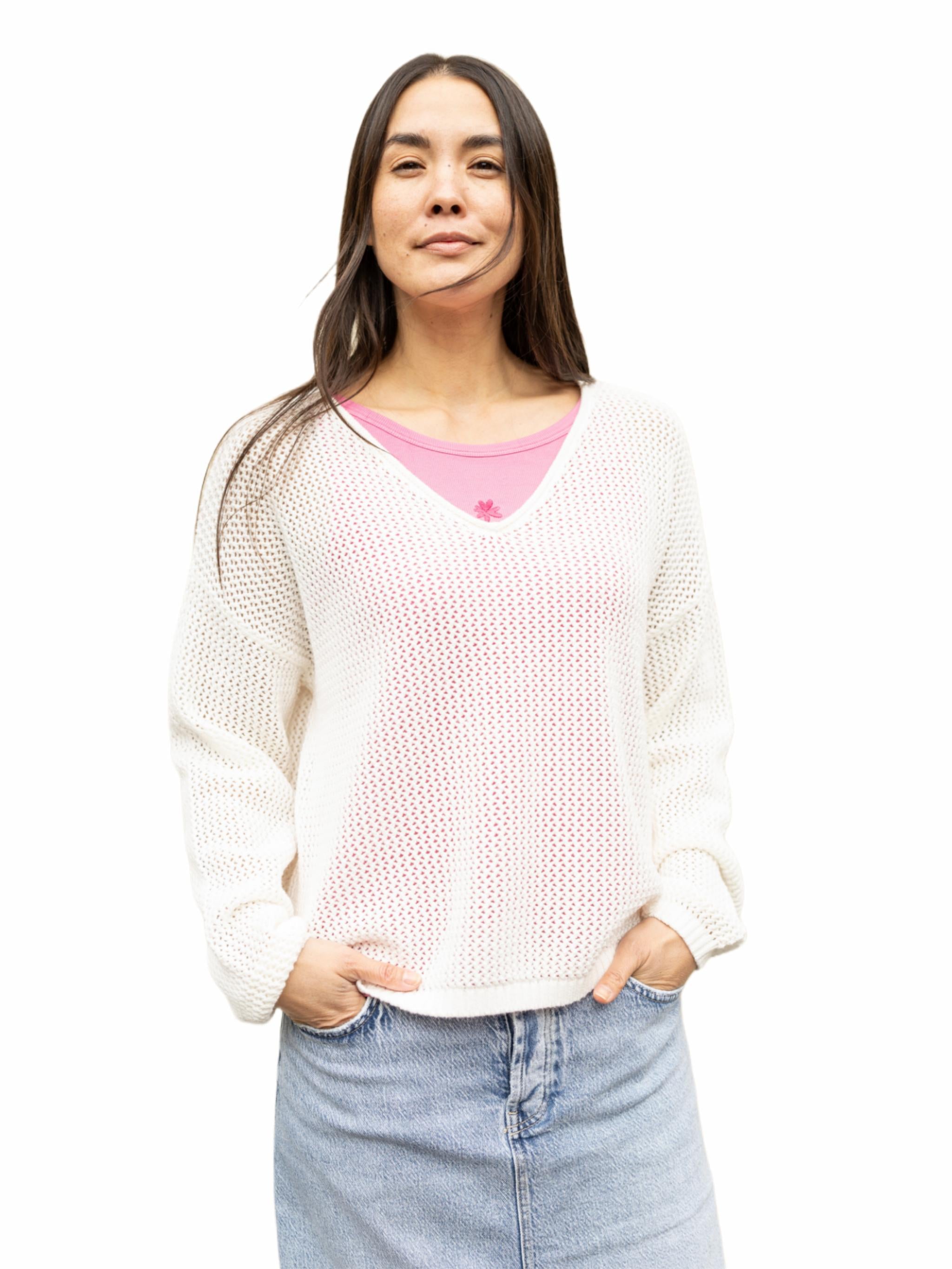 Strickpullover aus Baumwolle mit Lochmuster