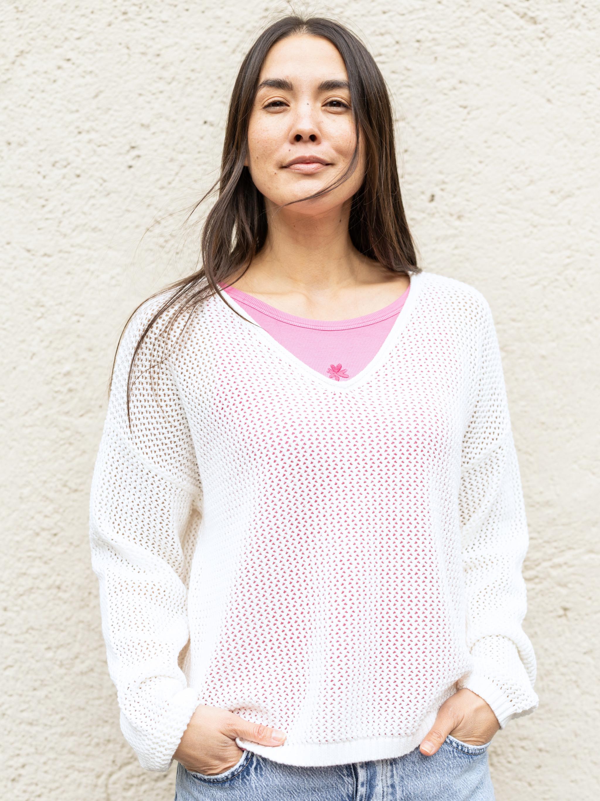 Damen Strickpullover aus Baumwolle mit Lochmuster - AlinaC
