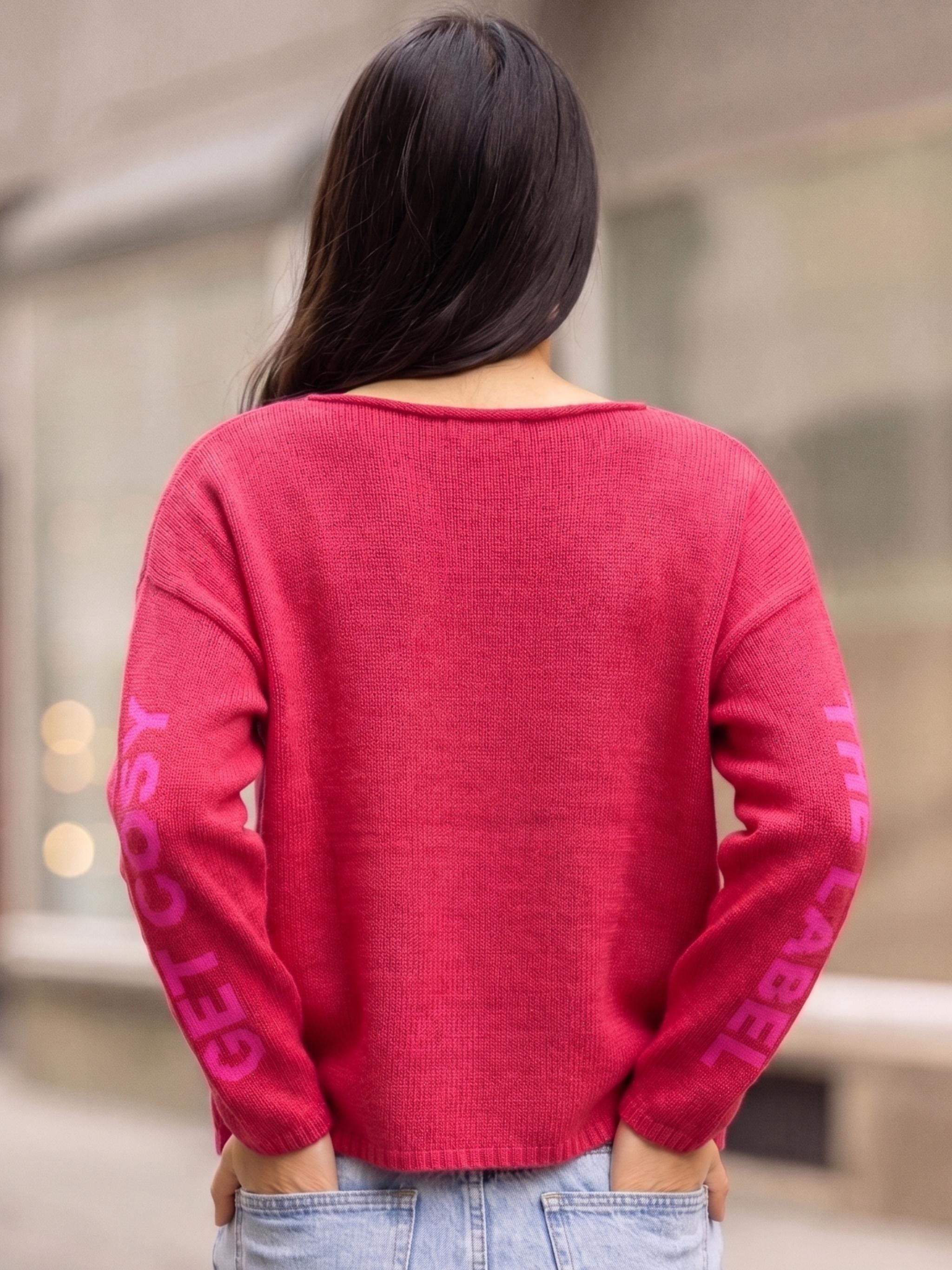 Damen Strickpullover Baumwolle Leinen mit Flockprint - BrittaC
