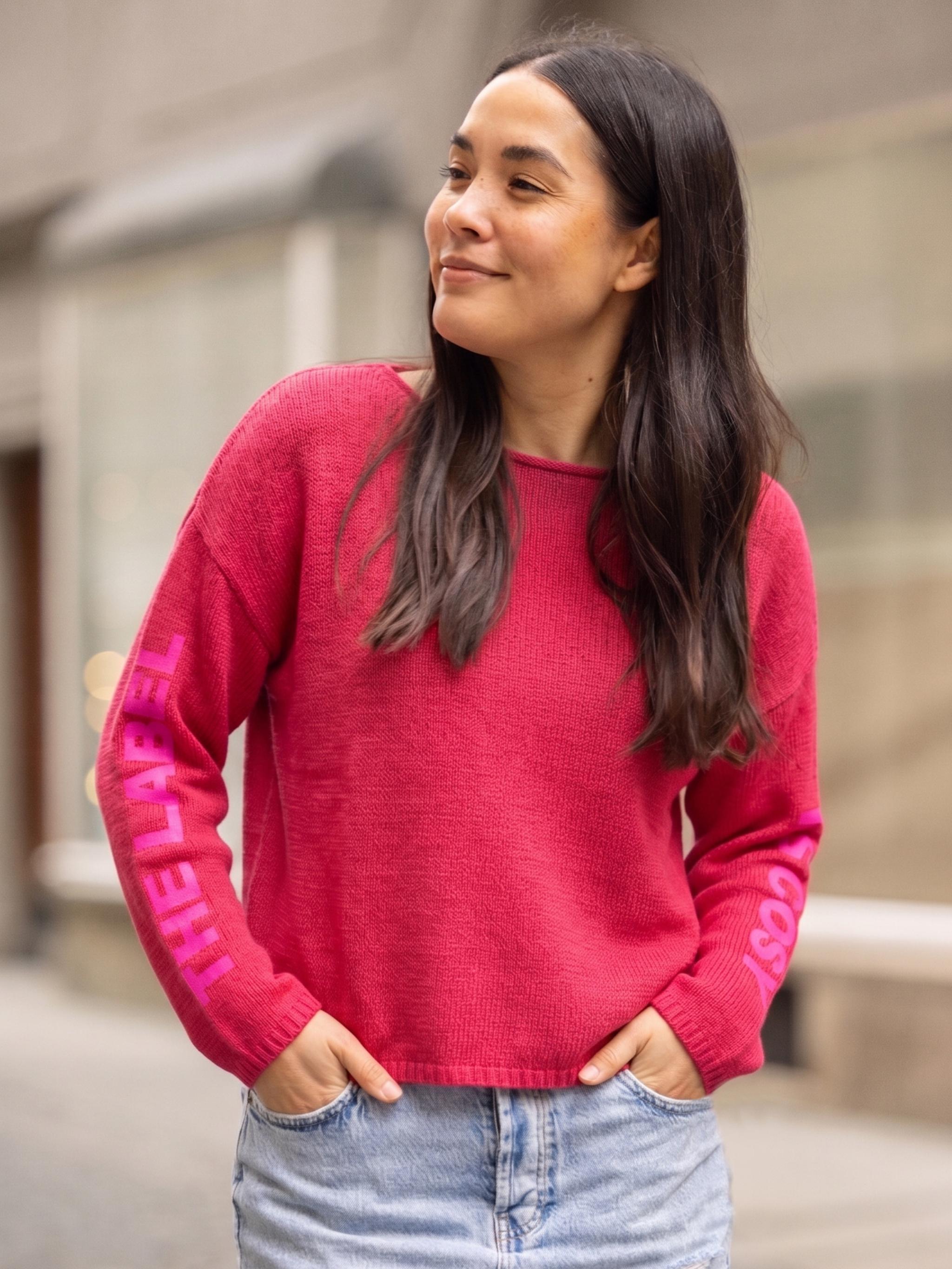 Damen Strickpullover Baumwolle Leinen mit Flockprint - BrittaC