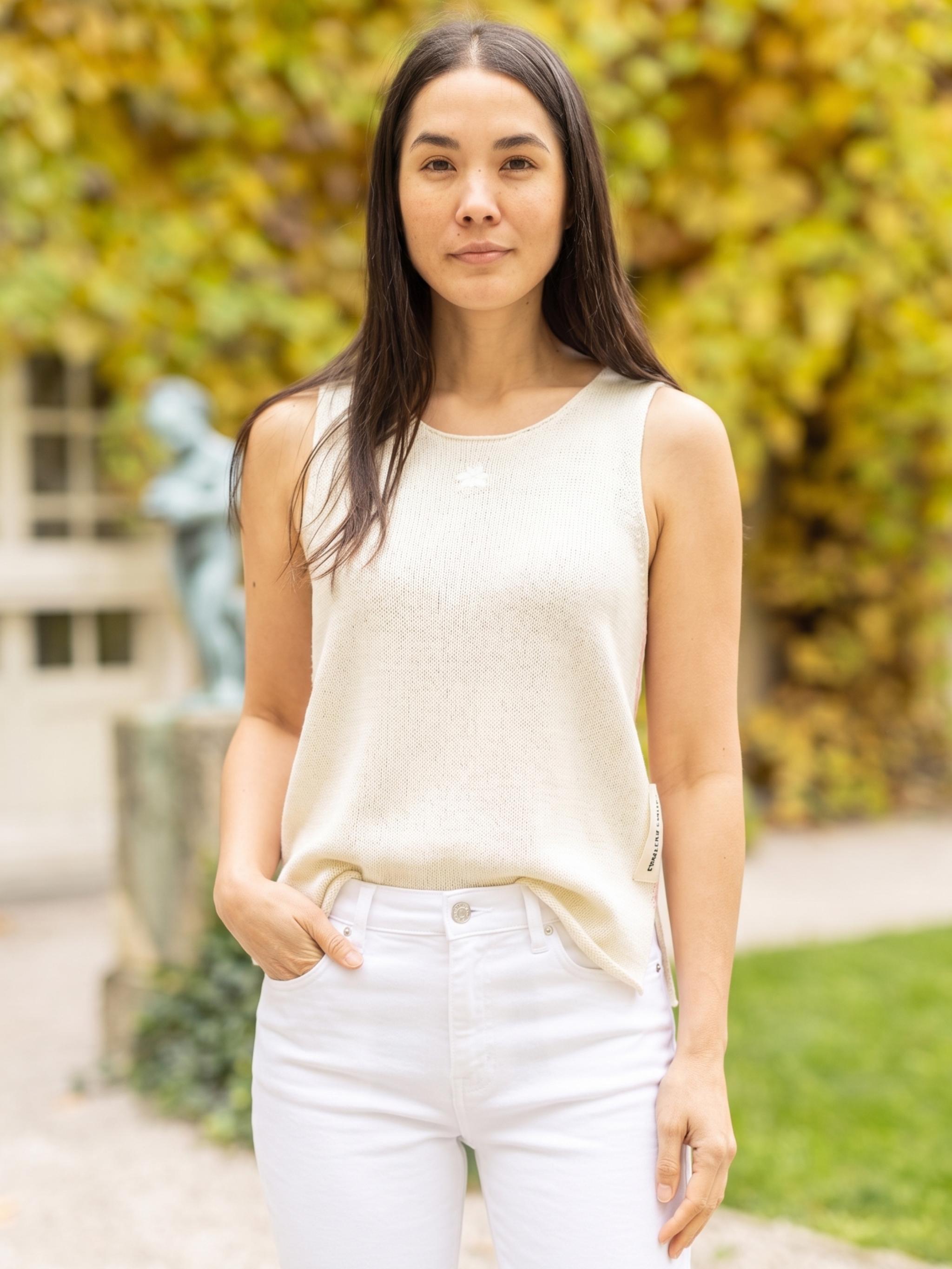 Damen Stricktop aus Baumwolle Leinen mit farbigem Flockprint - AuriC