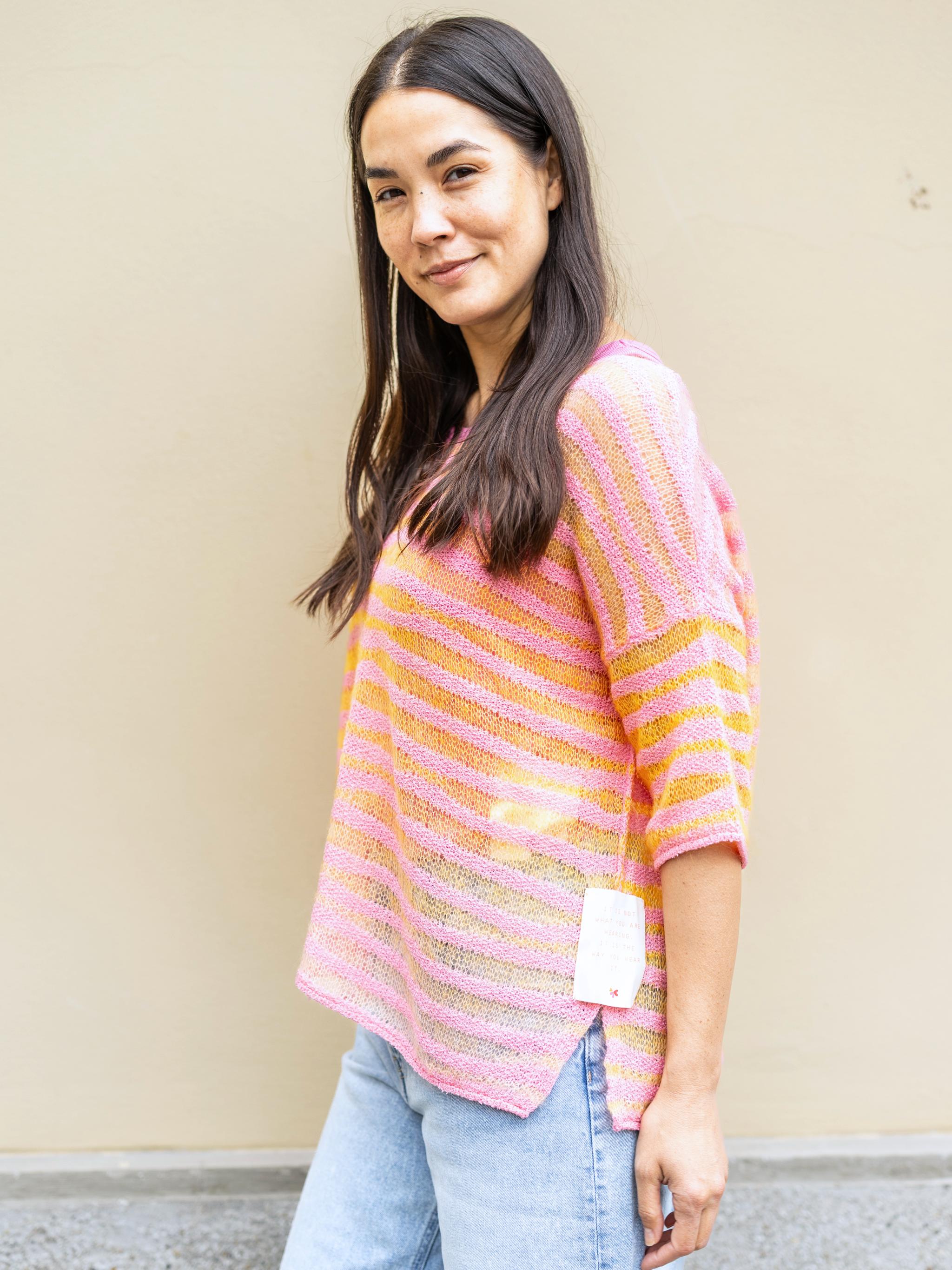 Kurzarm Strickpullover mit Streifenmuster