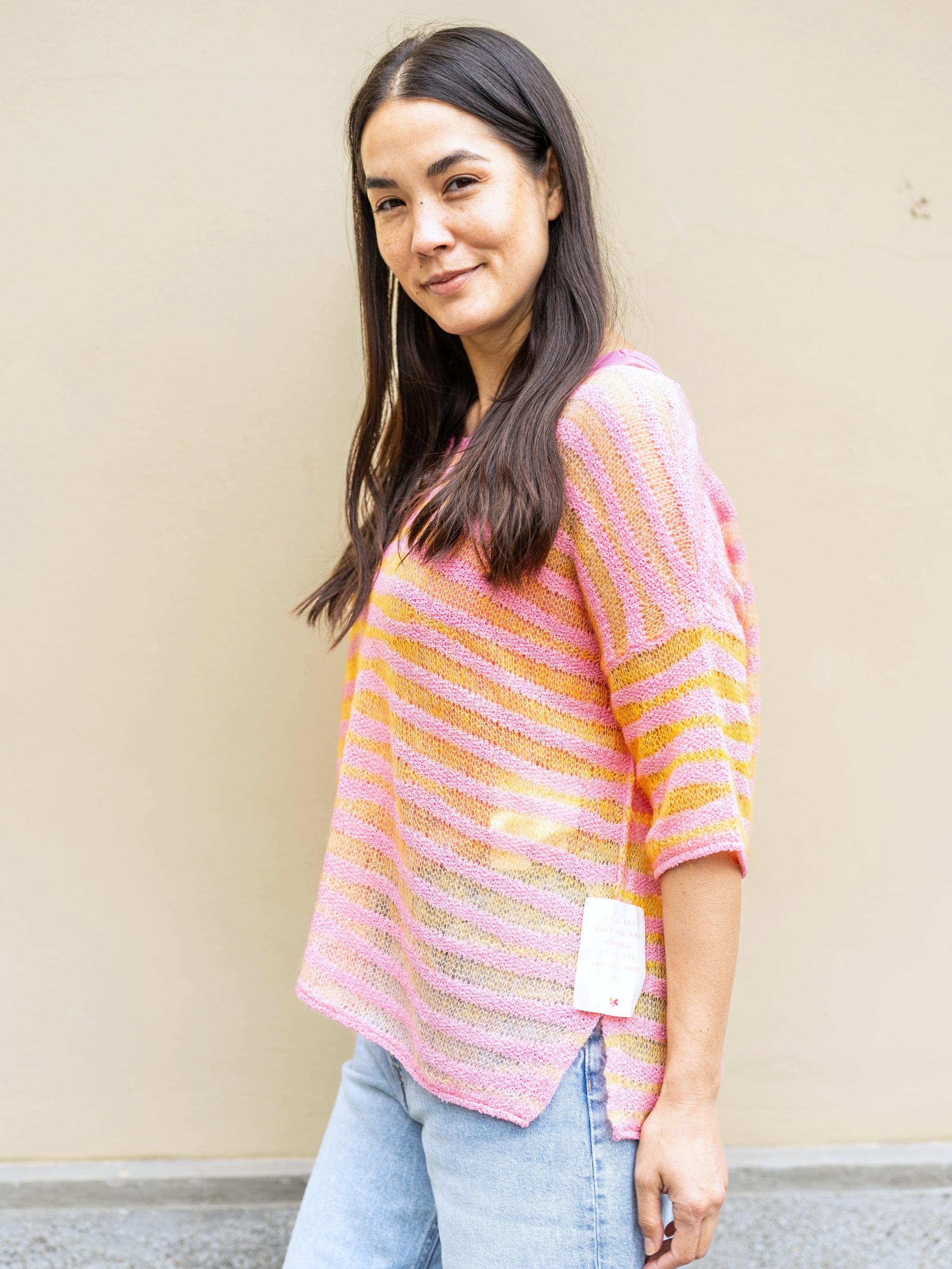 Oversize Strickpullover Mohair Baumwollmix gestreift - DanaC