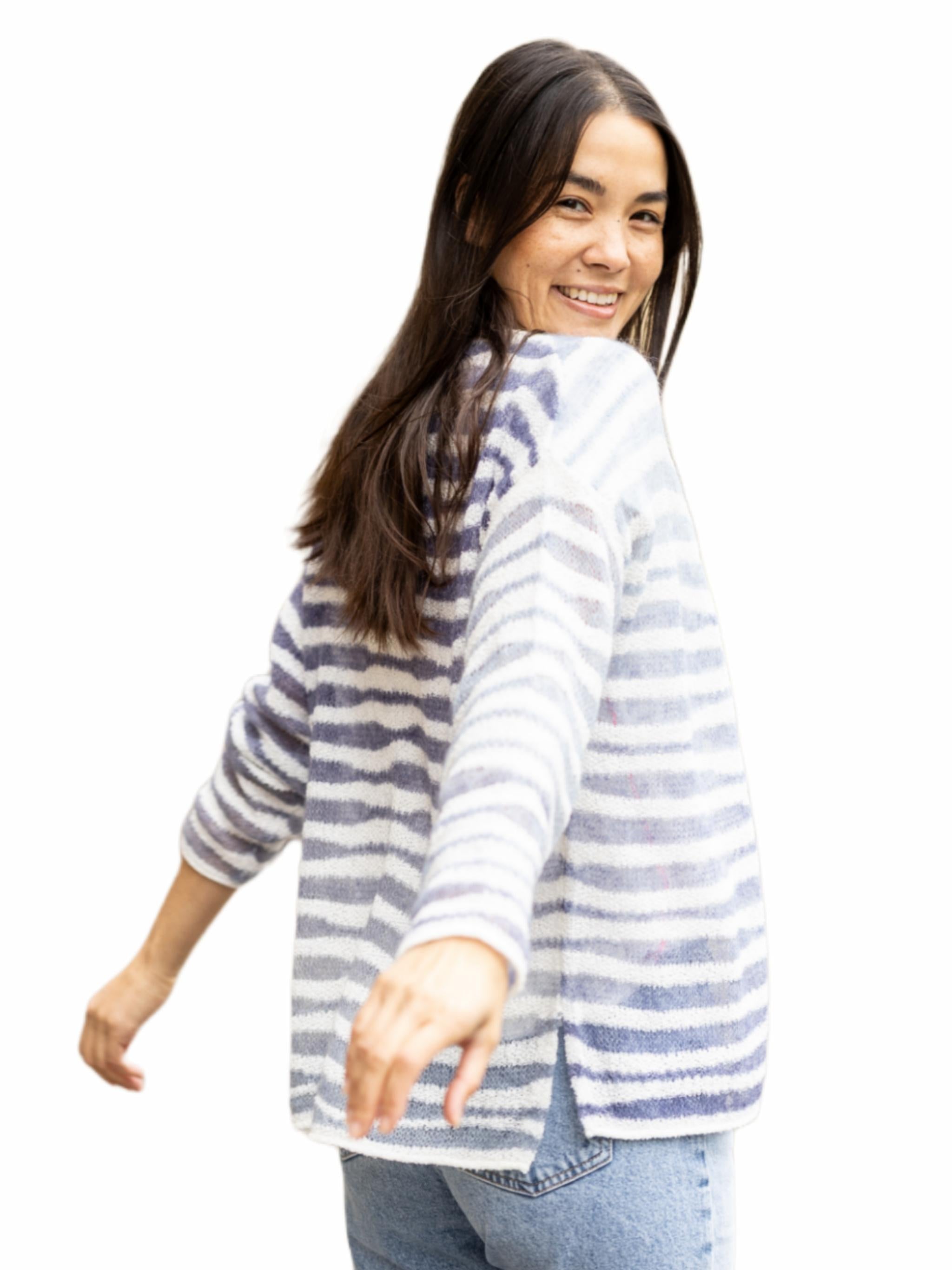 Oversize Cardigan Mohair Baumwollmix gestreift - DeltaC