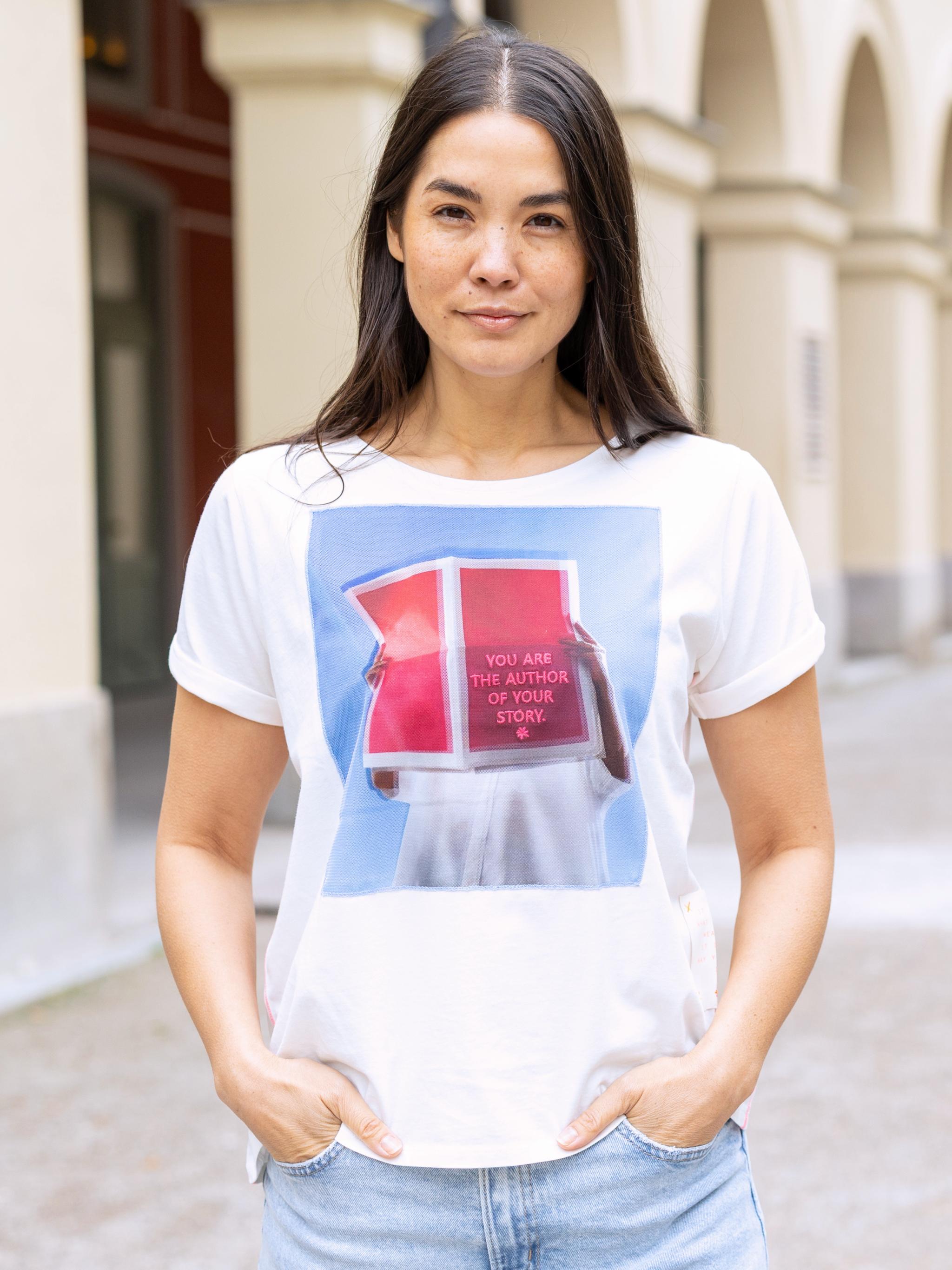 Damen TShirt mit Flockprint/ Mesh Applikation - PamelaC