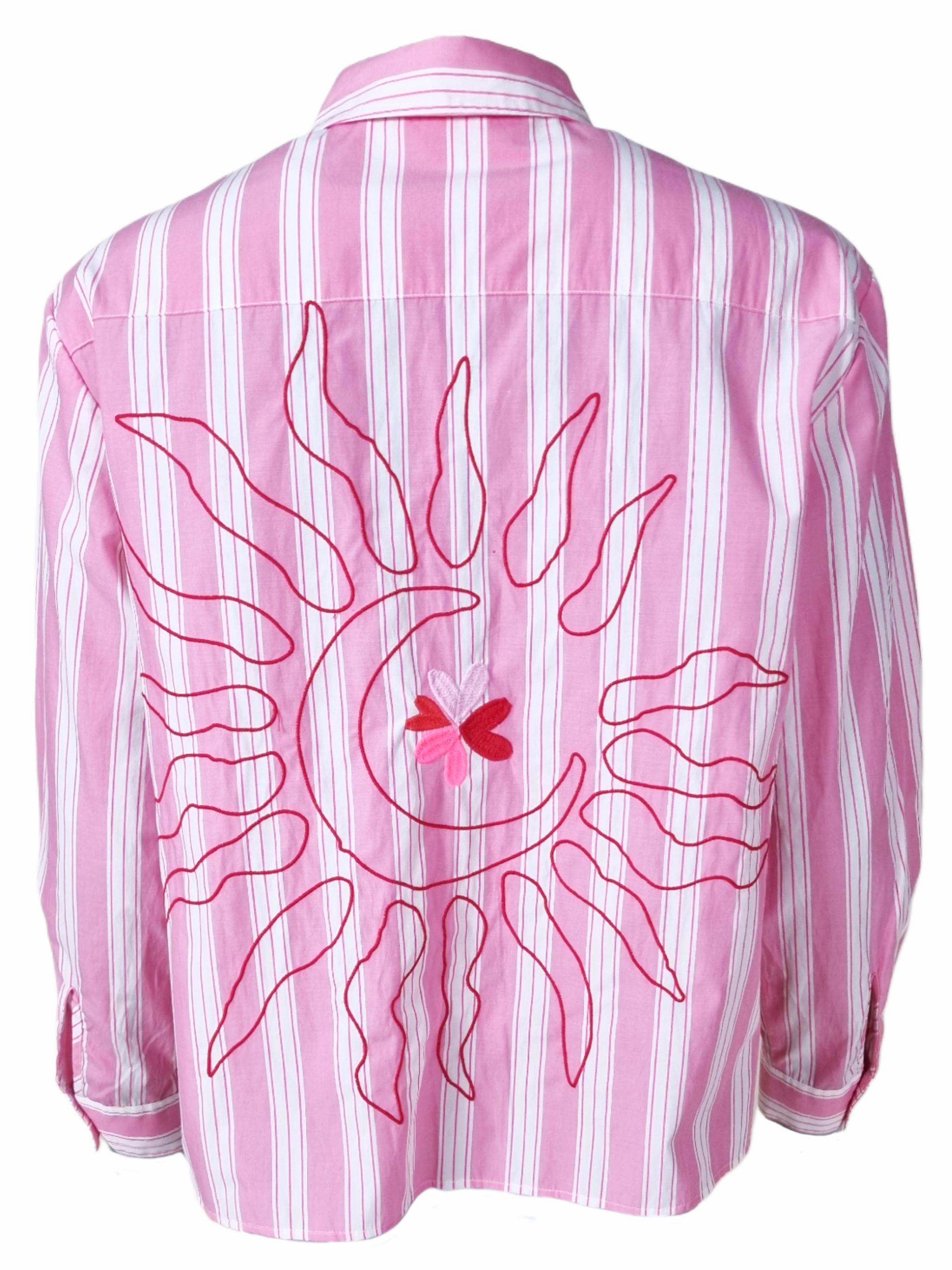 Damen Bluse gestreift mit Sonnen Stickerei - GraceC