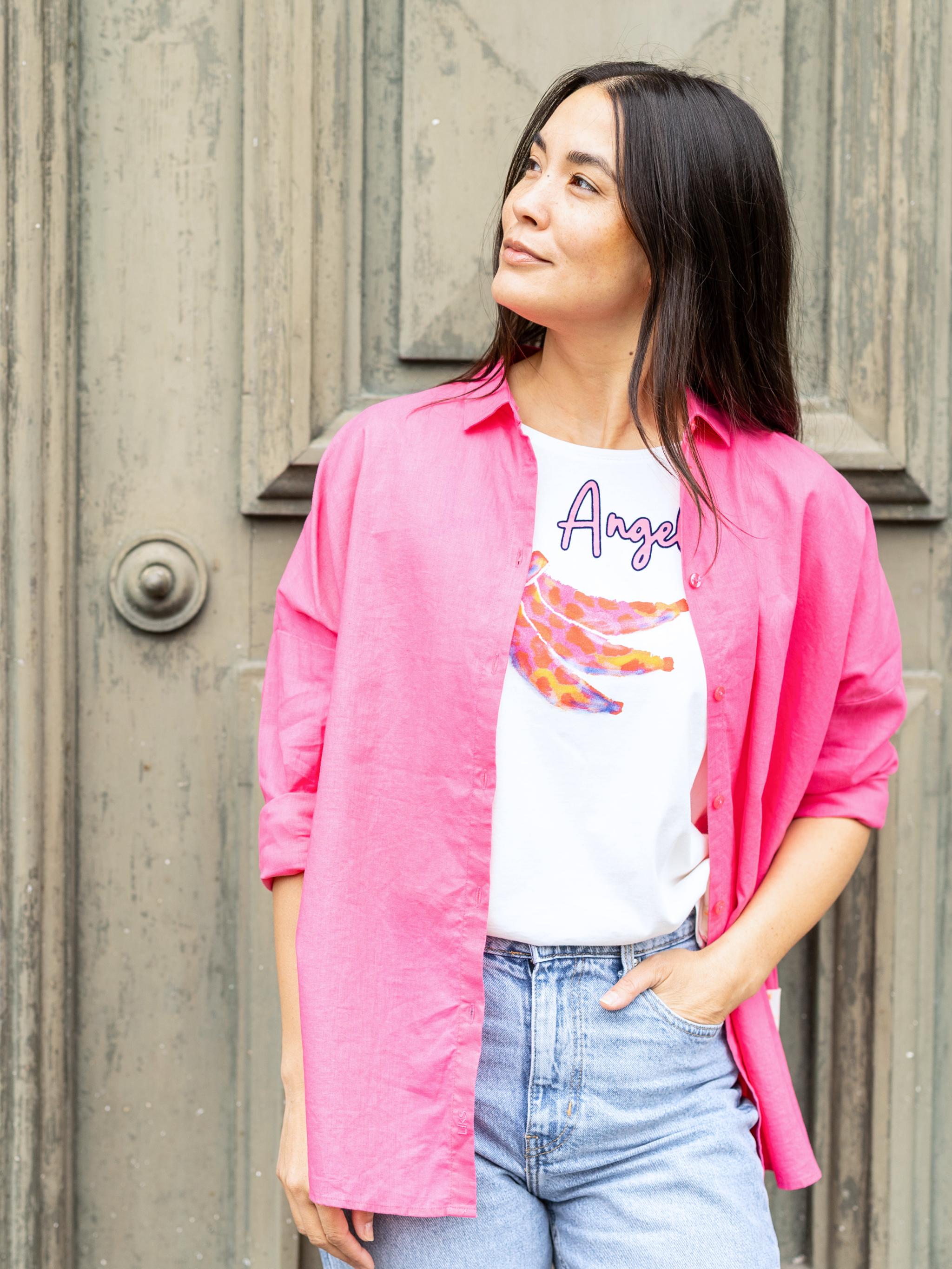 Bluse mit Hemdkragen in Leinen - Baumwolle