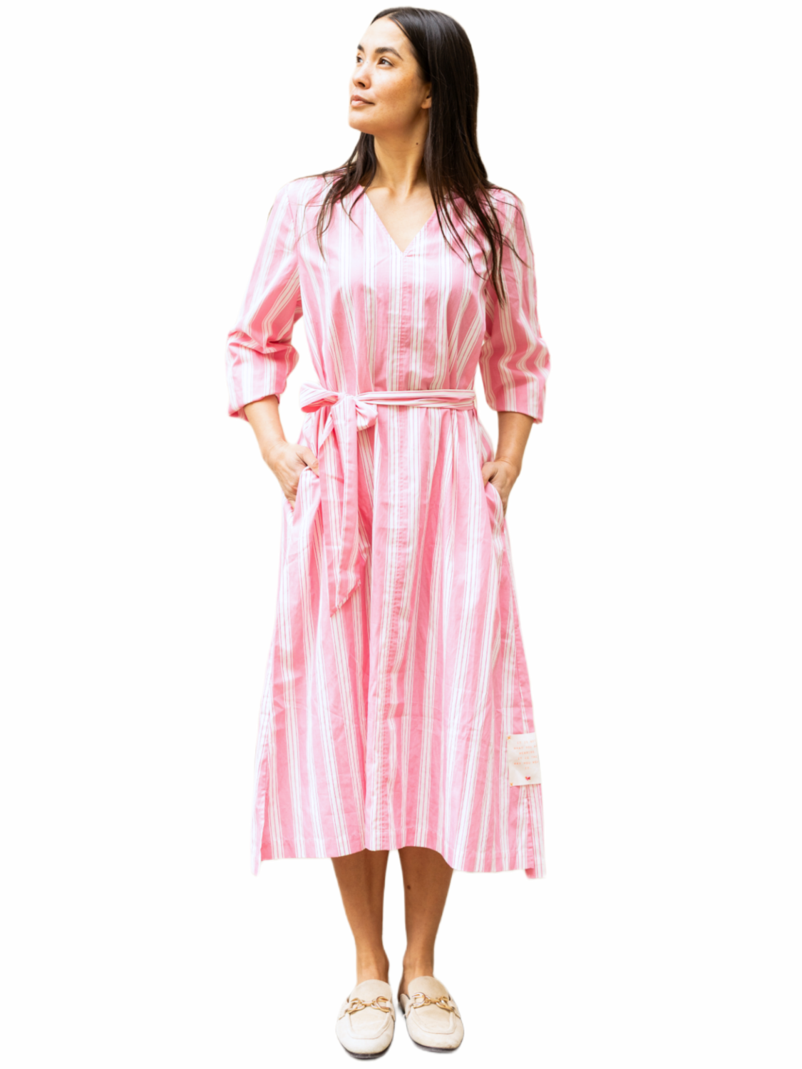 Damen Blusenkleid gestreift mit Stickerei am Arm - LeonieC