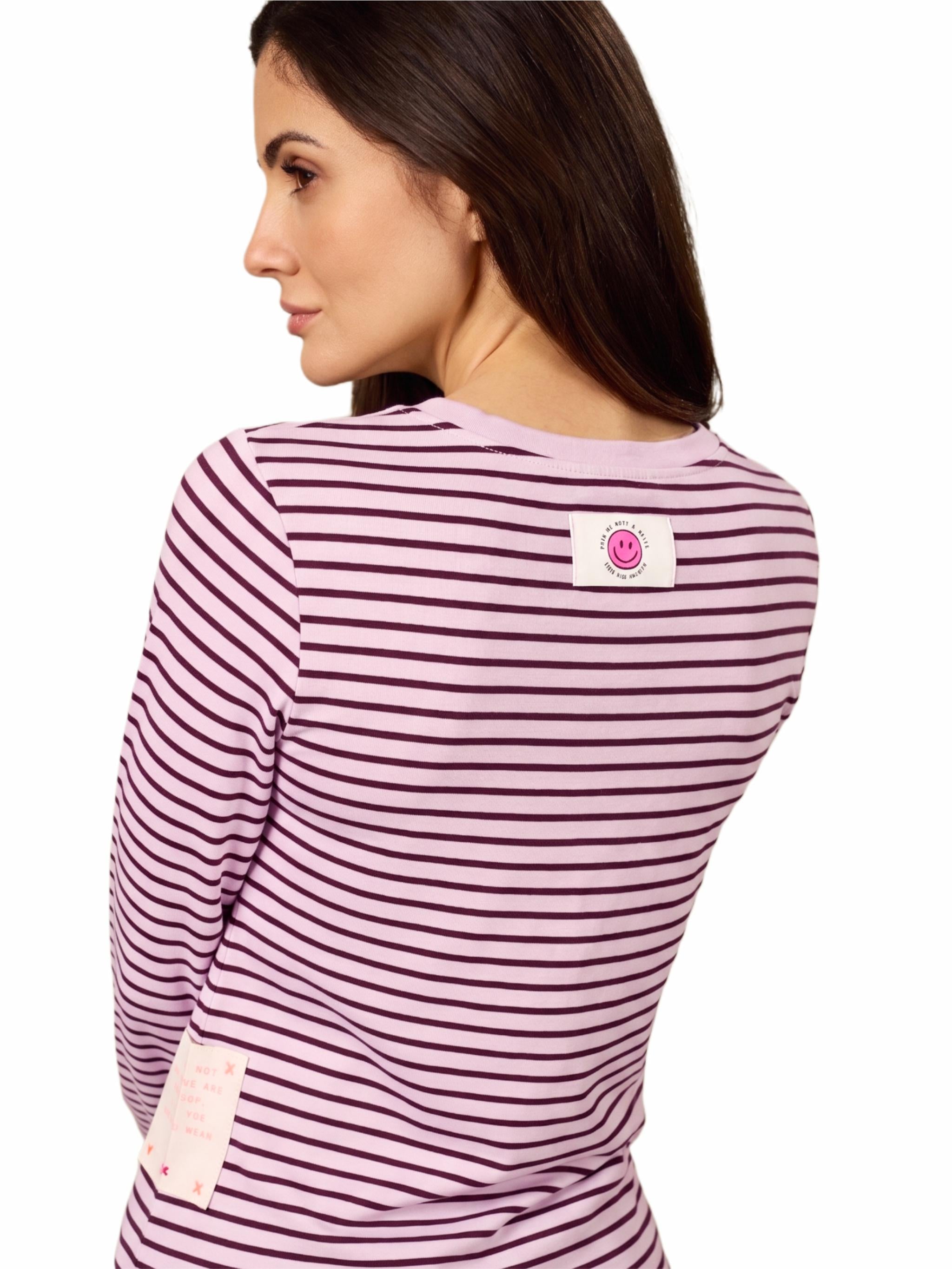 Damen Langarmshirt gestreift mit Flockprint aus Organic Cotton - Lyocell - Mischung -