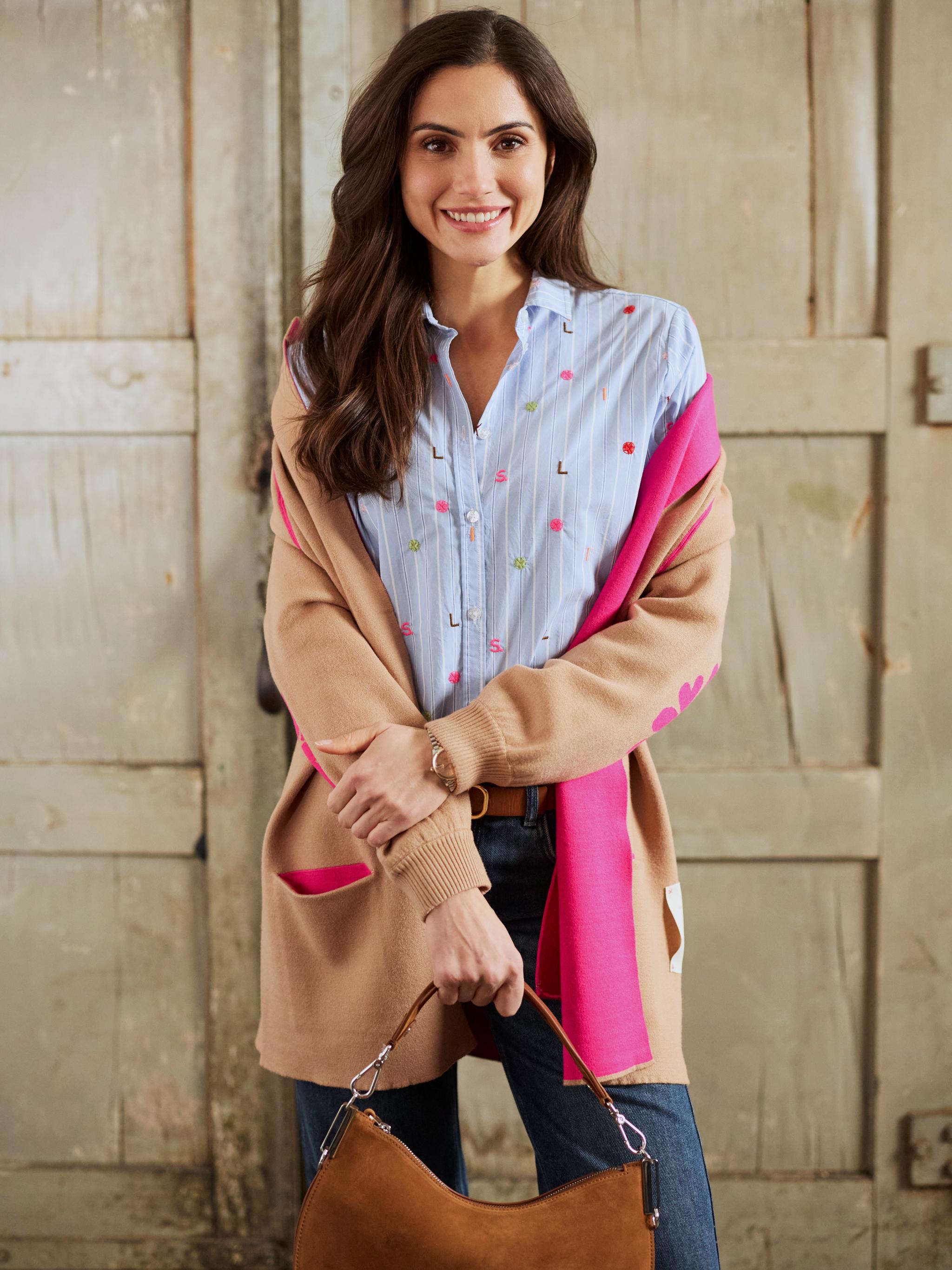 Damen Bluse gestreift mit allover Stickerei aus Baumwolle - GesaC
