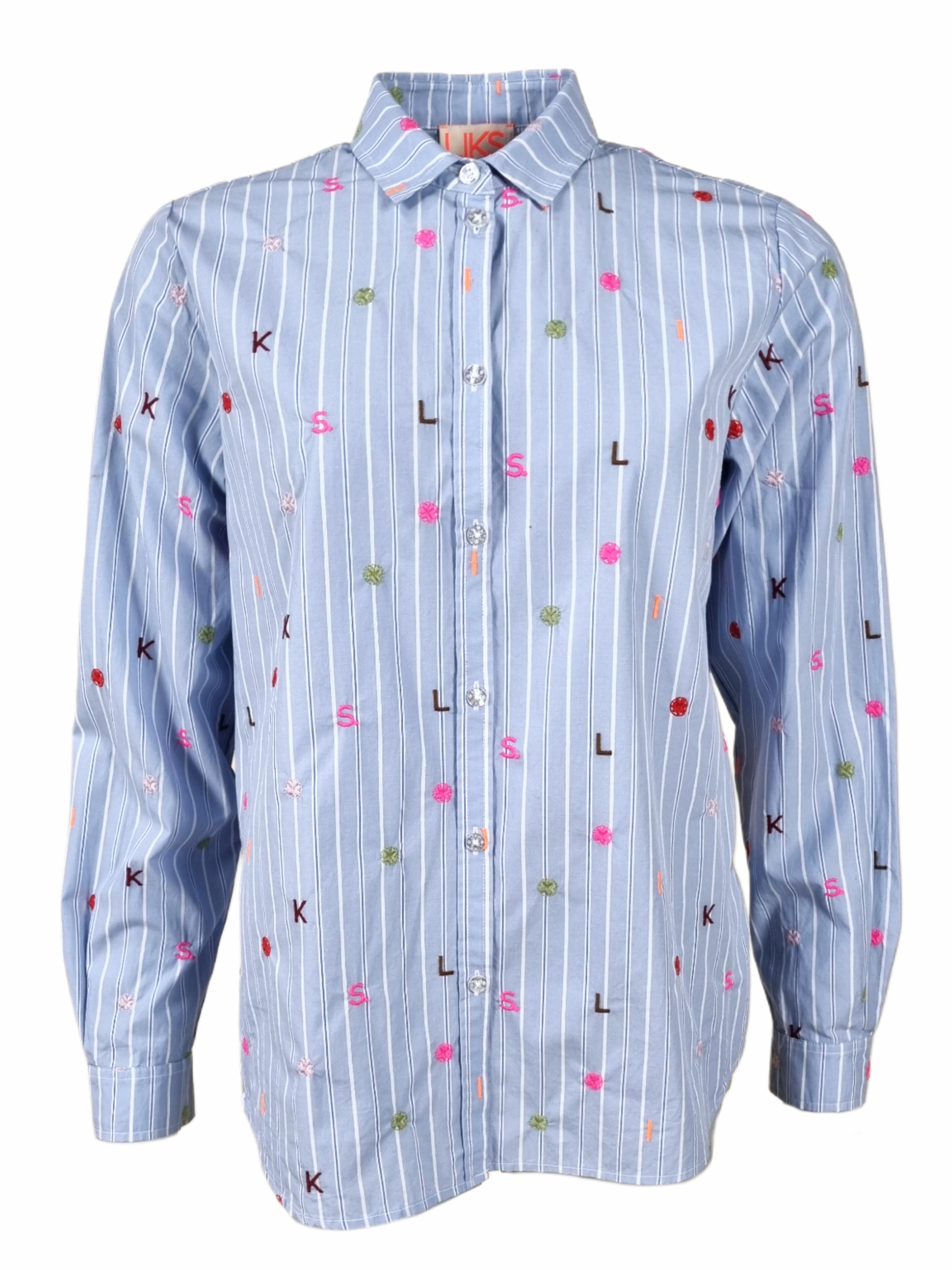 Damen Bluse gestreift mit allover Stickerei aus Baumwolle - GesaC