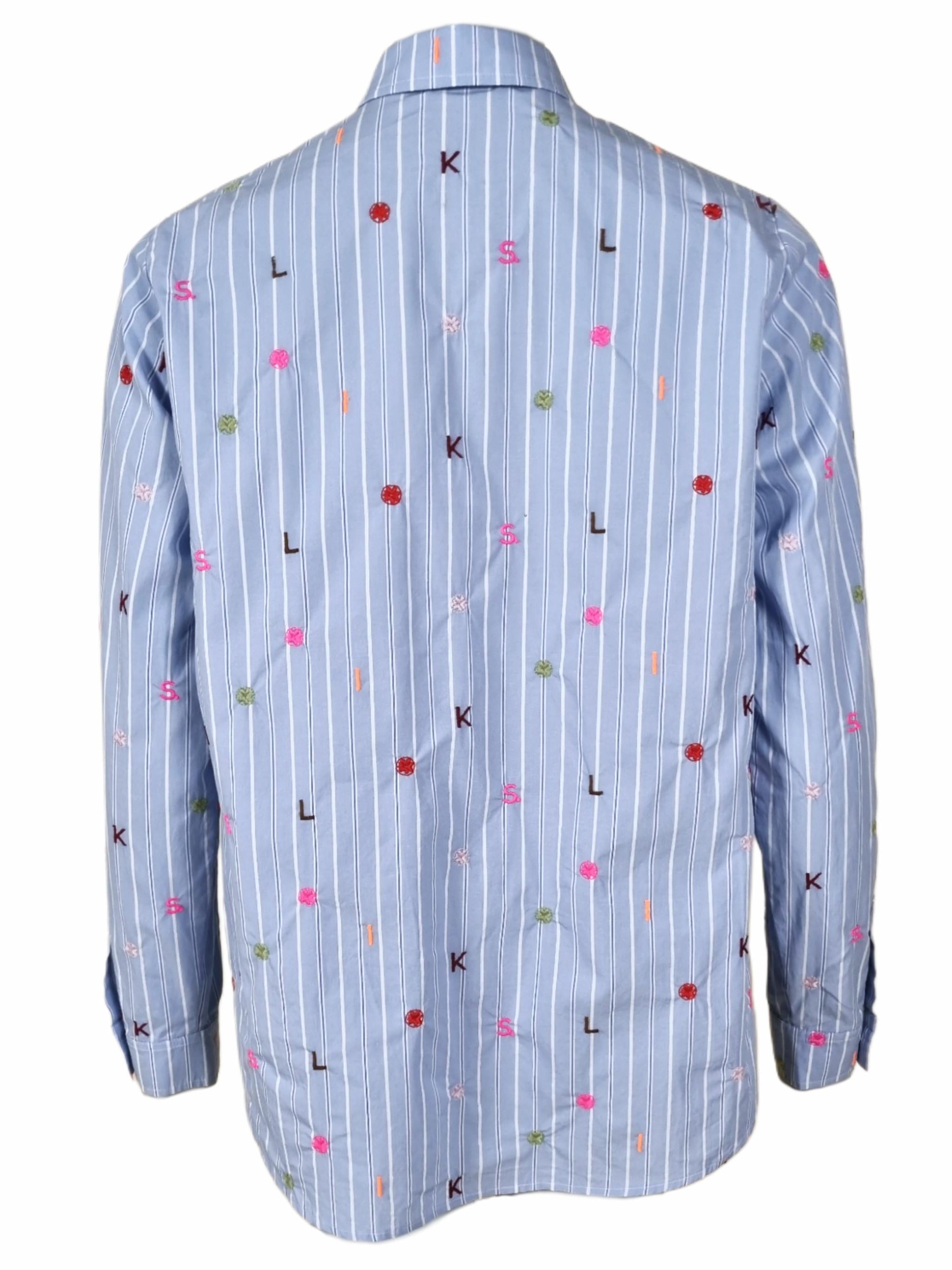 Damen Bluse gestreift mit allover Stickerei aus Baumwolle - GesaC