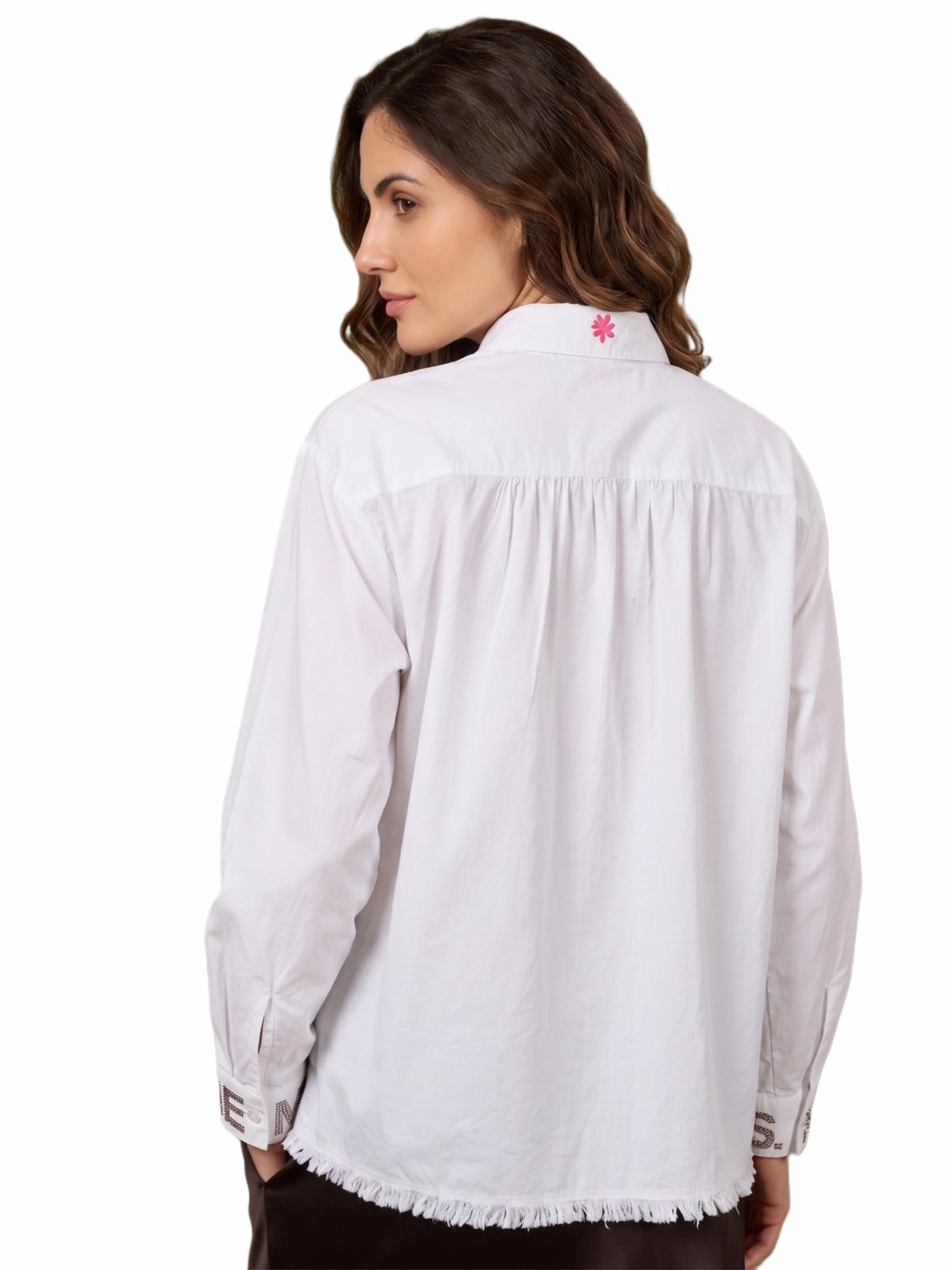 Damen Bluse uni mit gestreift mit Brusttasche, Raffung am Rückenteil aus Baumwolle - GraceC