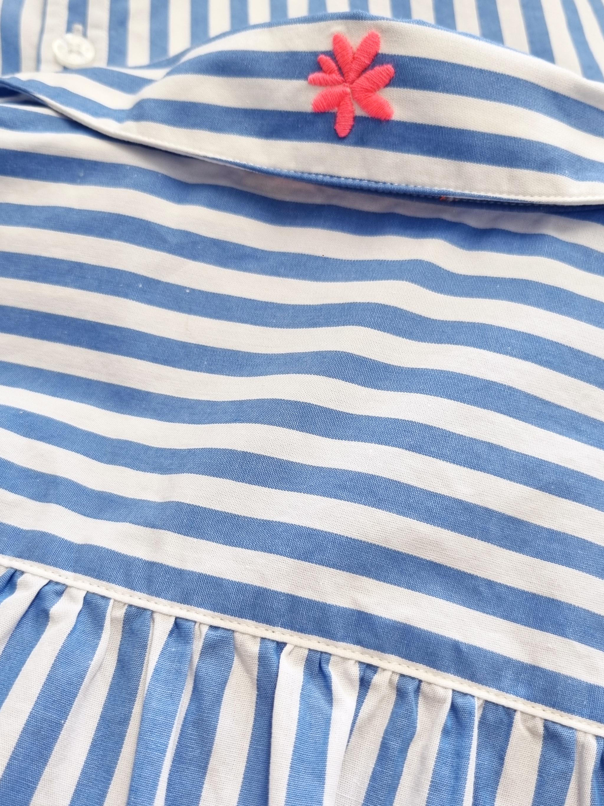 Damen Bluse uni mit gestreift mit Brusttasche, Raffung am Rückenteil aus Baumwolle - GraceC