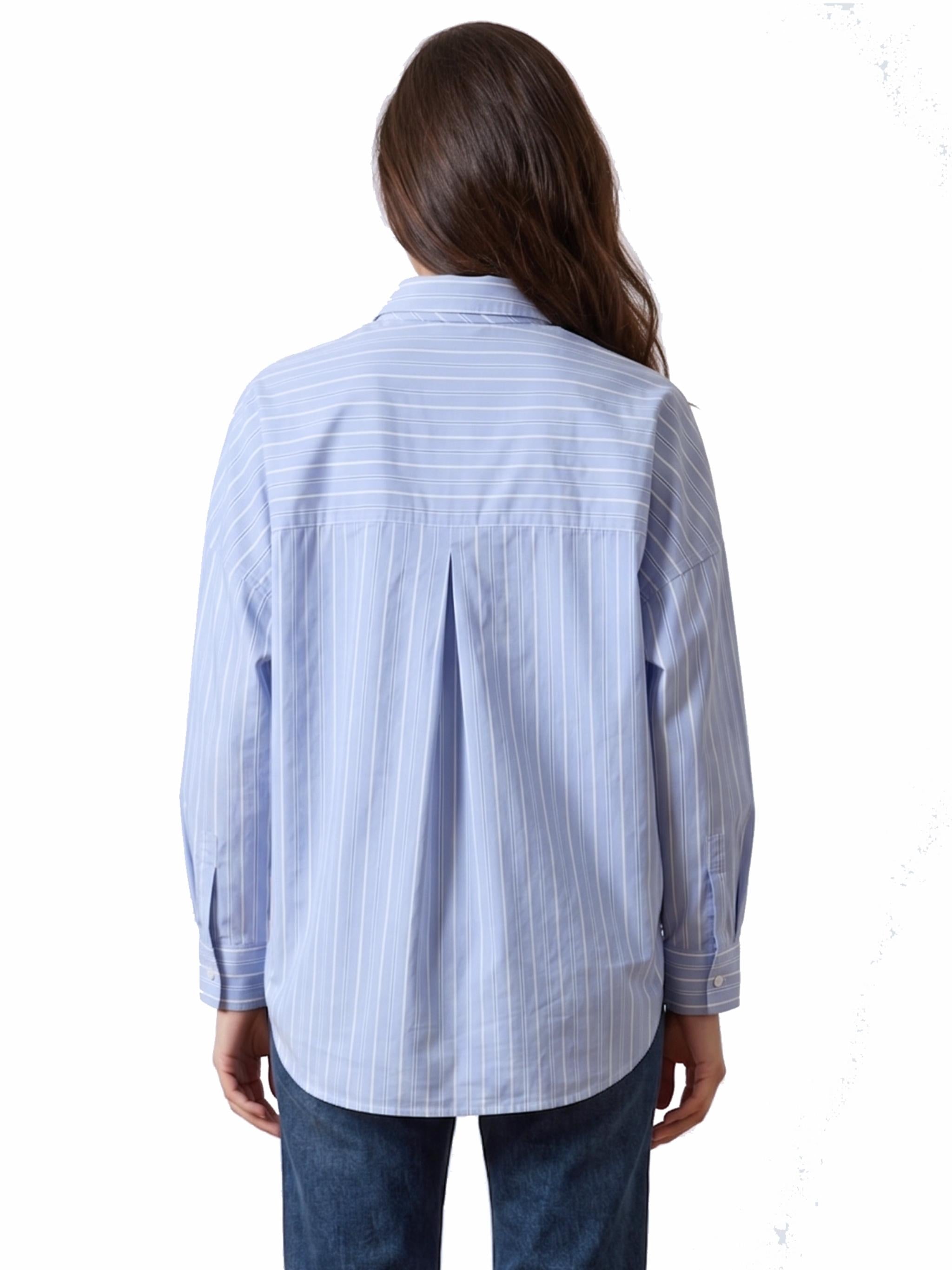 Damen Bluse gestreift mit Krawatte, Rückenfalte und Stickerei an den Manschetten - GloriaC