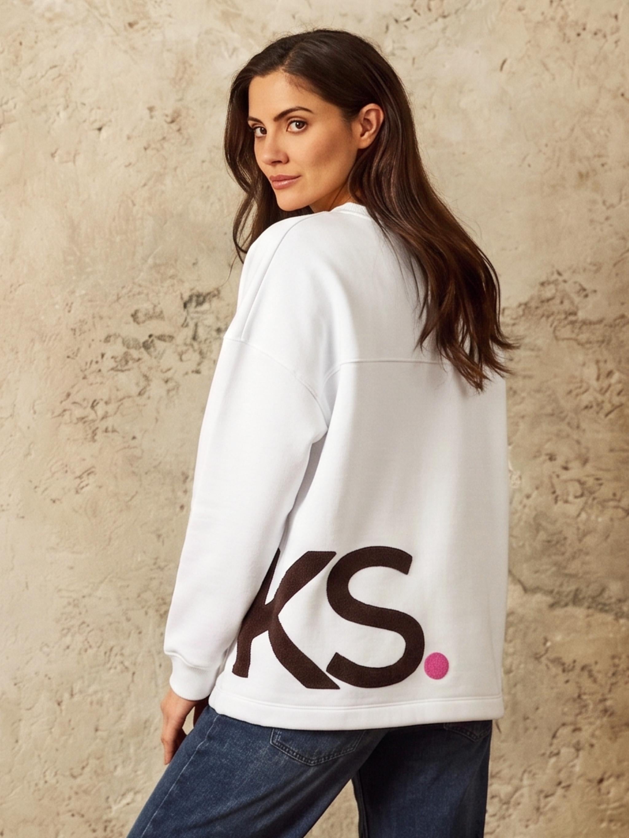 Damen Sweatshirt mit Materialmix und Teddy Patch an der Seite aus Baumwoll - Mischung -