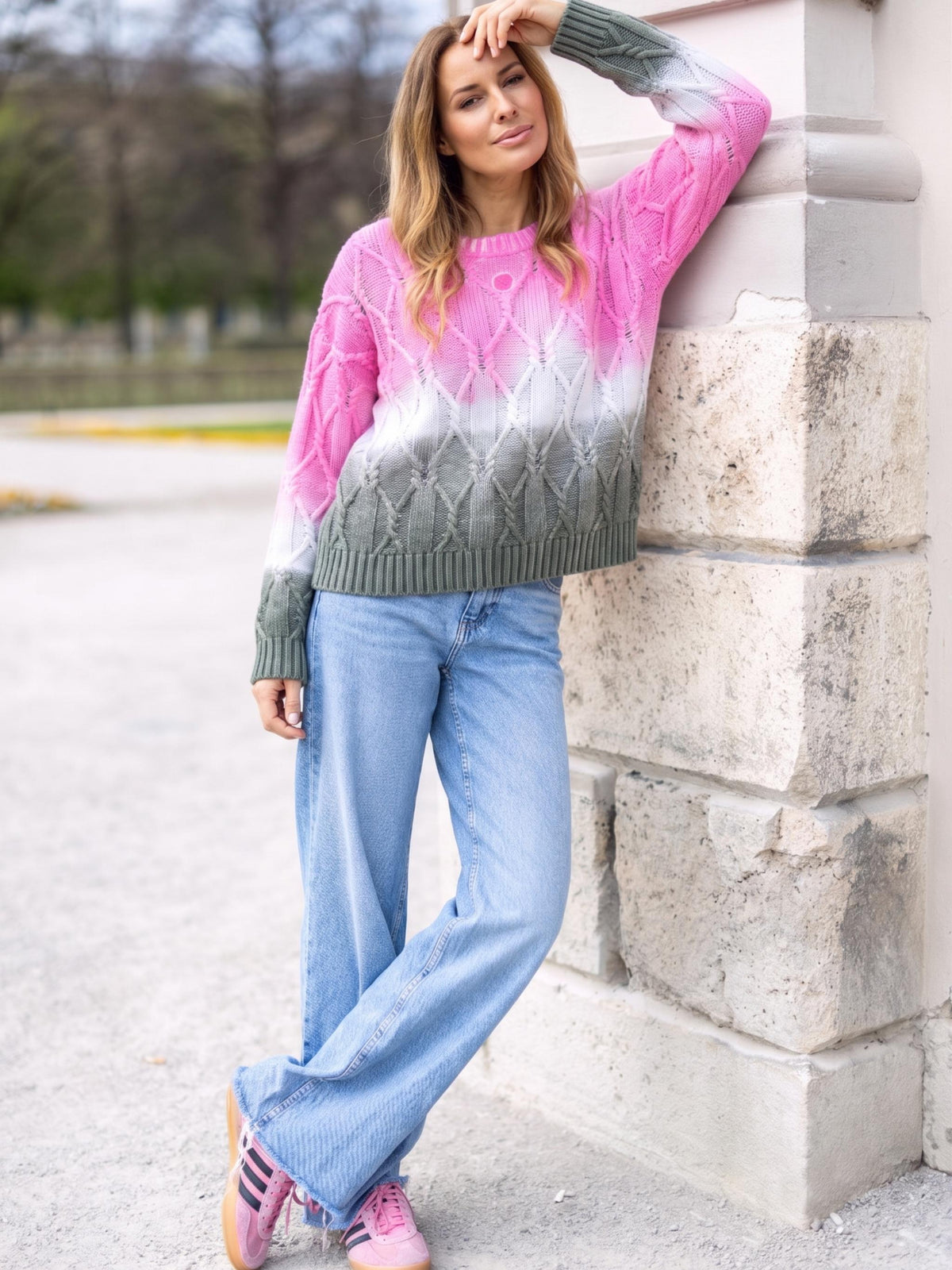 Damen Strickpullover gesprüht mit Zopfmuster aus Baumwoll - Polyacryl - Mischung - DoroC