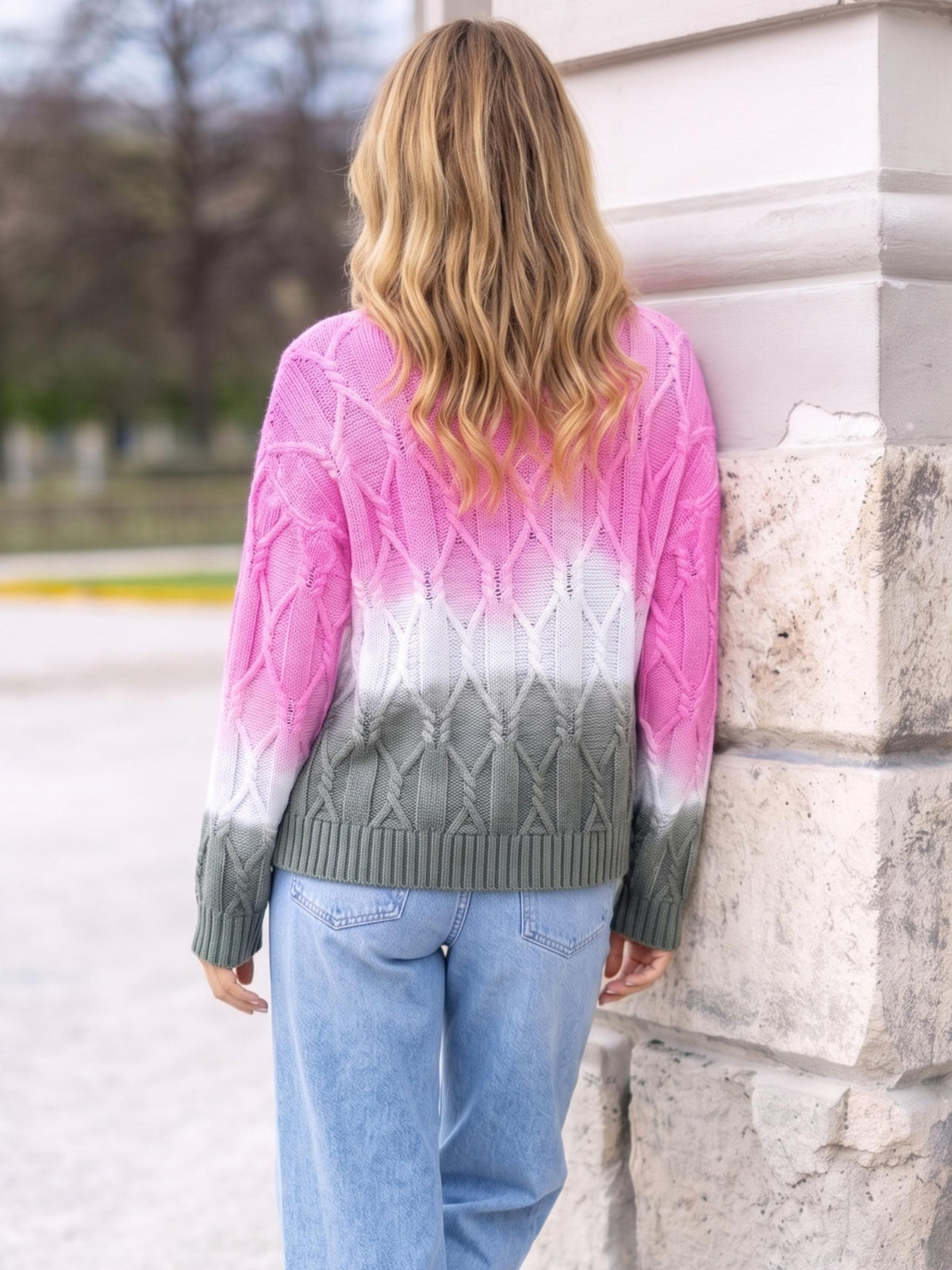 Damen Strickpullover gesprüht mit Zopfmuster aus Baumwoll - Polyacryl - Mischung - DoroC