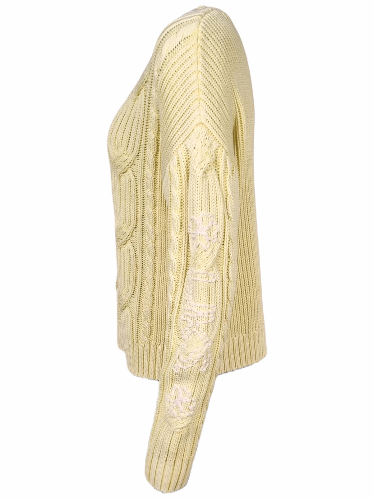 Damen Strickpullover aus Zopfmuster mit Stickerei aus Baumwolle - DoroC
