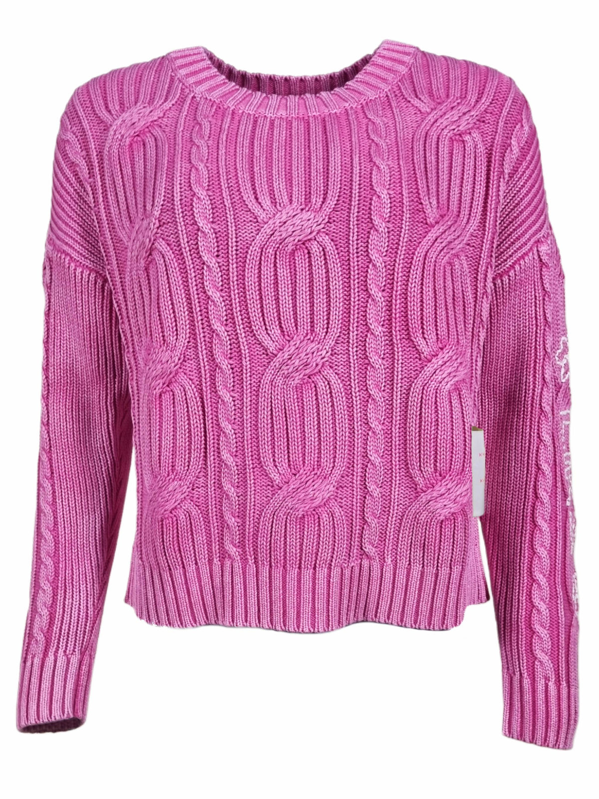 Damen Strickpullover aus Zopfmuster mit Stickerei aus Baumwolle - DoroC