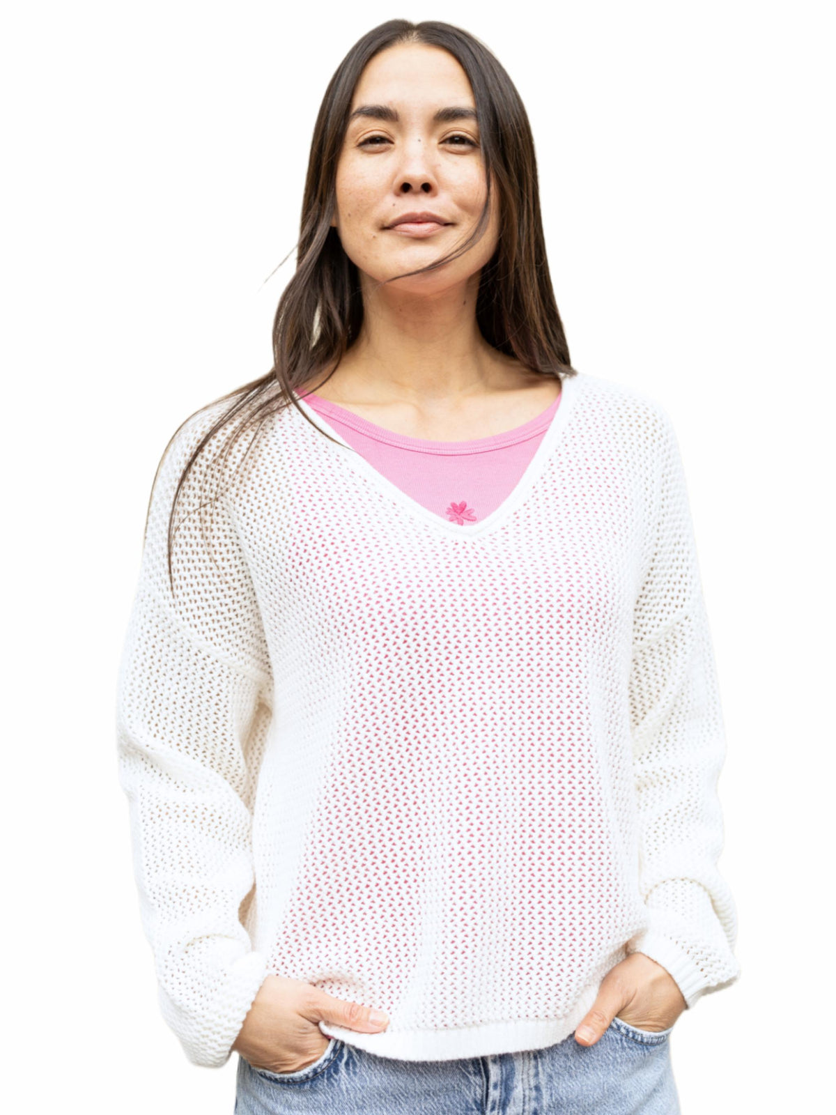 Pull-over en maille de coton pour femme avec motif ajouré - AlinaC