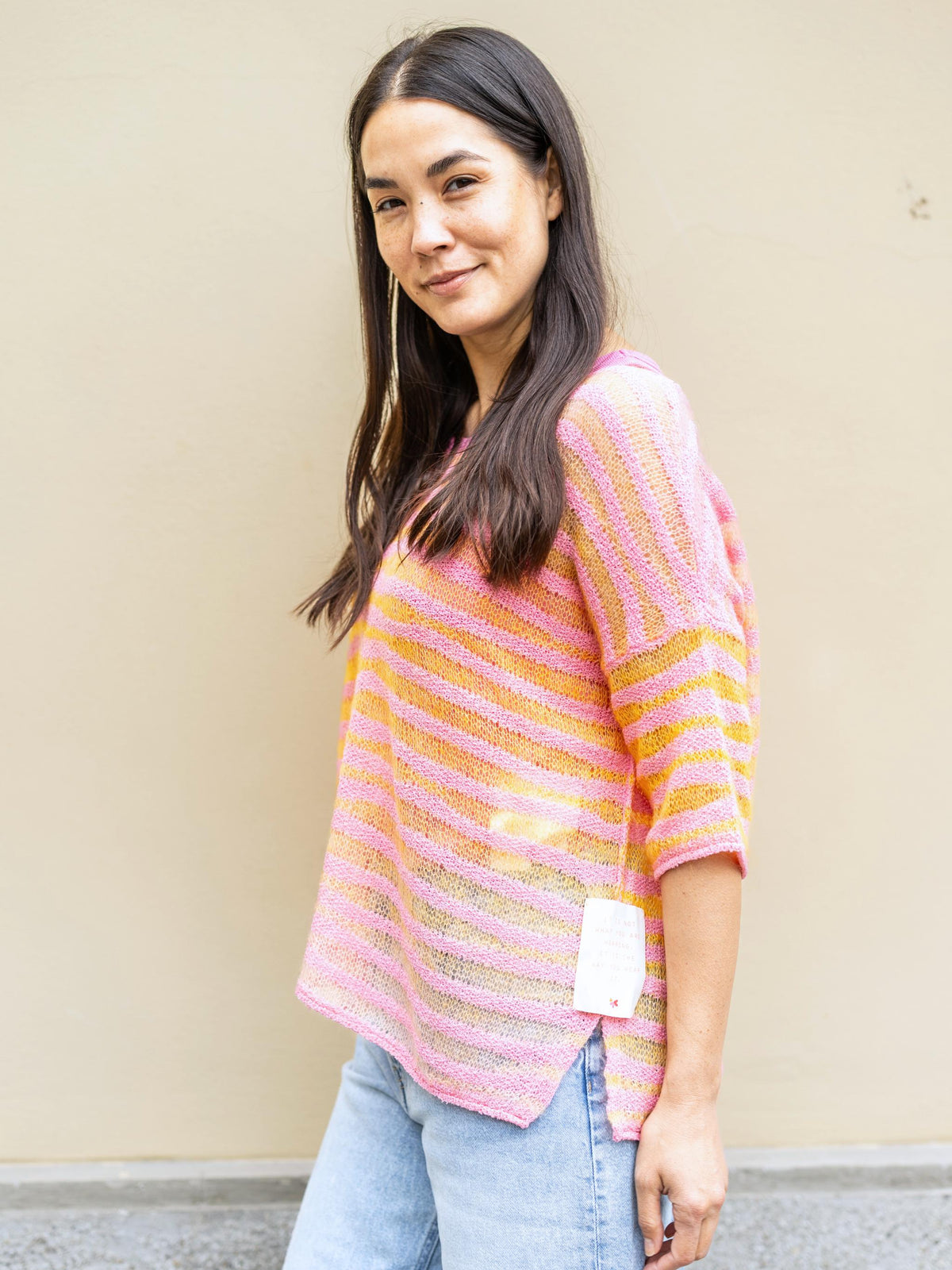 Oversized striped mohair cotton blend knit sweater - DanaC