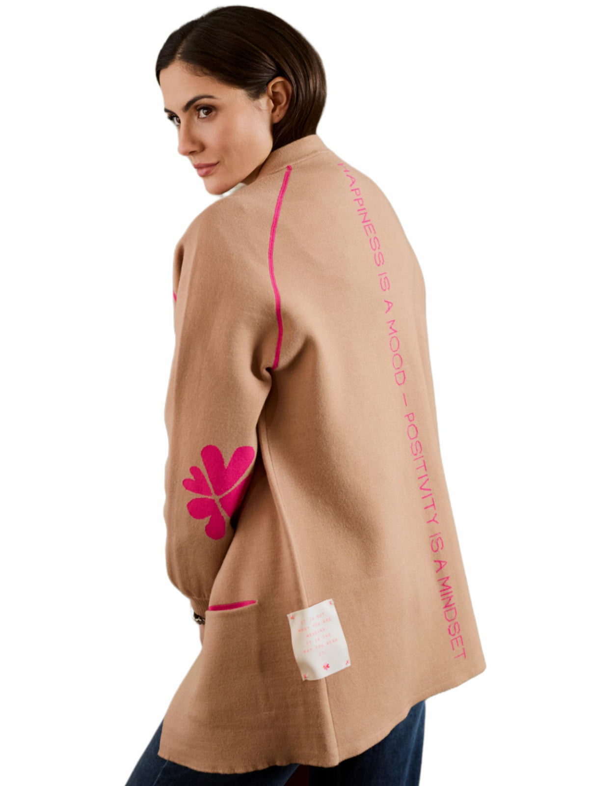 Damen Strickjacke mit Blumenjacquard & Rückenprint – DianaC