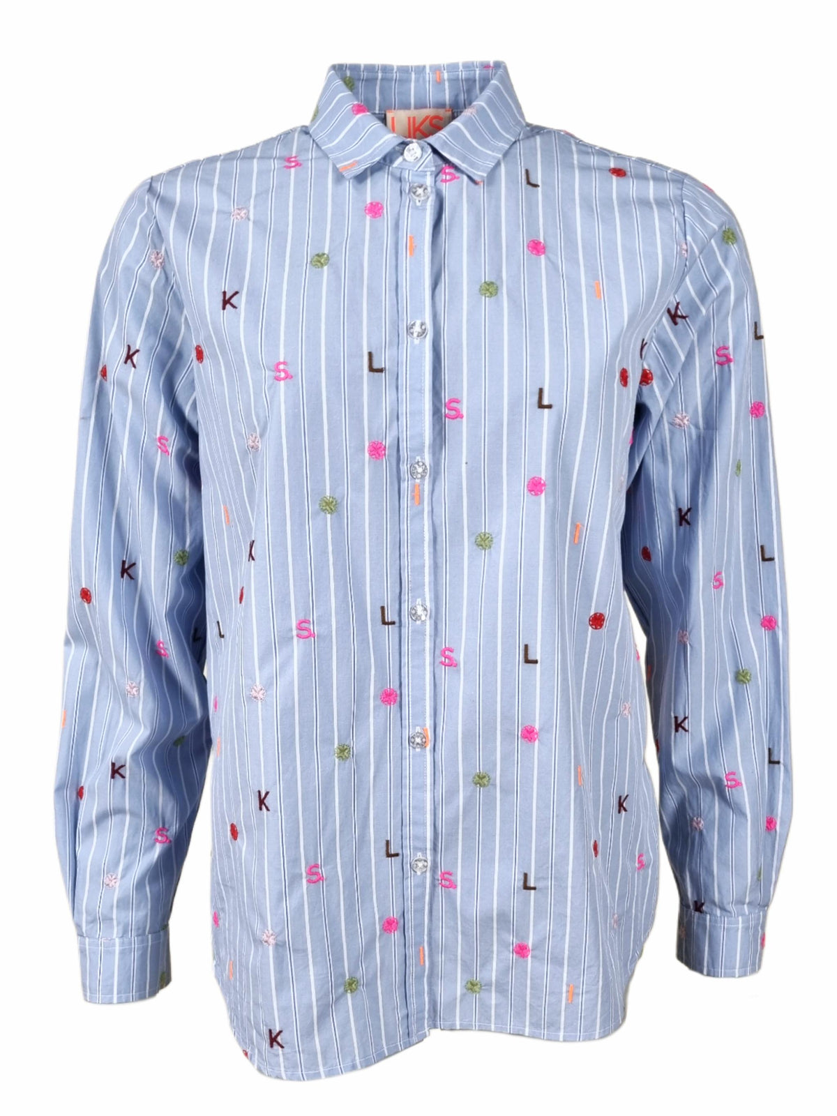 Damen Bluse gestreift mit allover Stickerei aus Baumwolle - GesaC