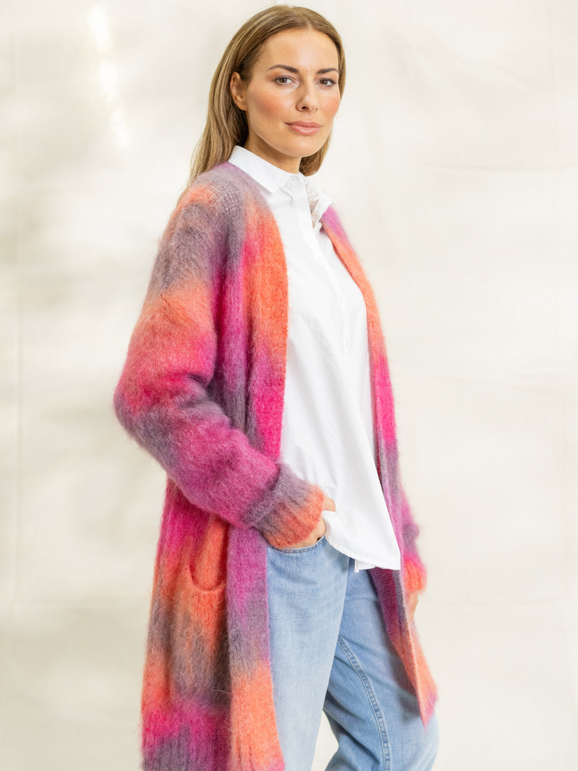 Cardigan long ouvert vaporisé