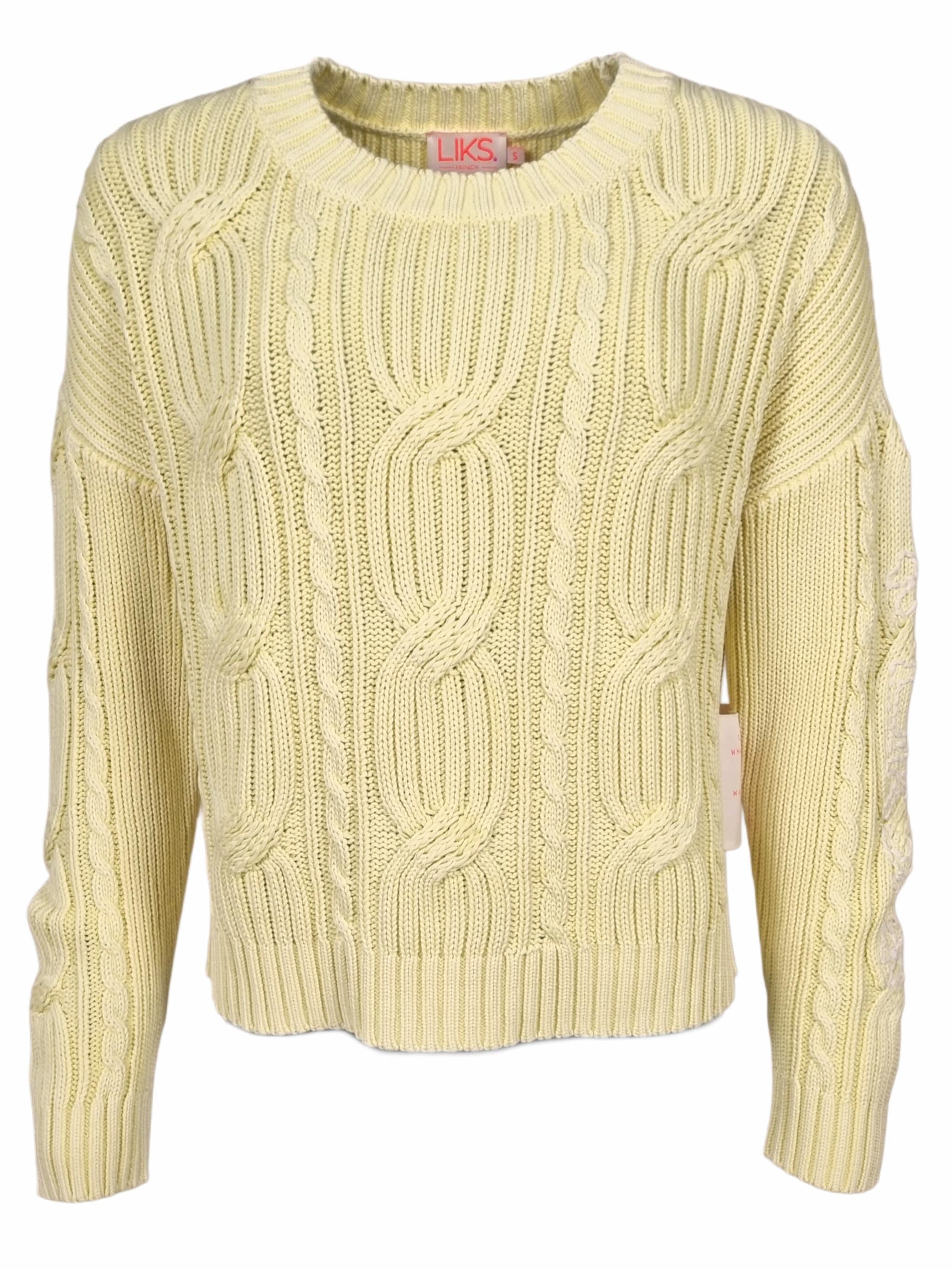 Damen Strickpullover aus Zopfmuster mit Stickerei aus Baumwolle - DoroC