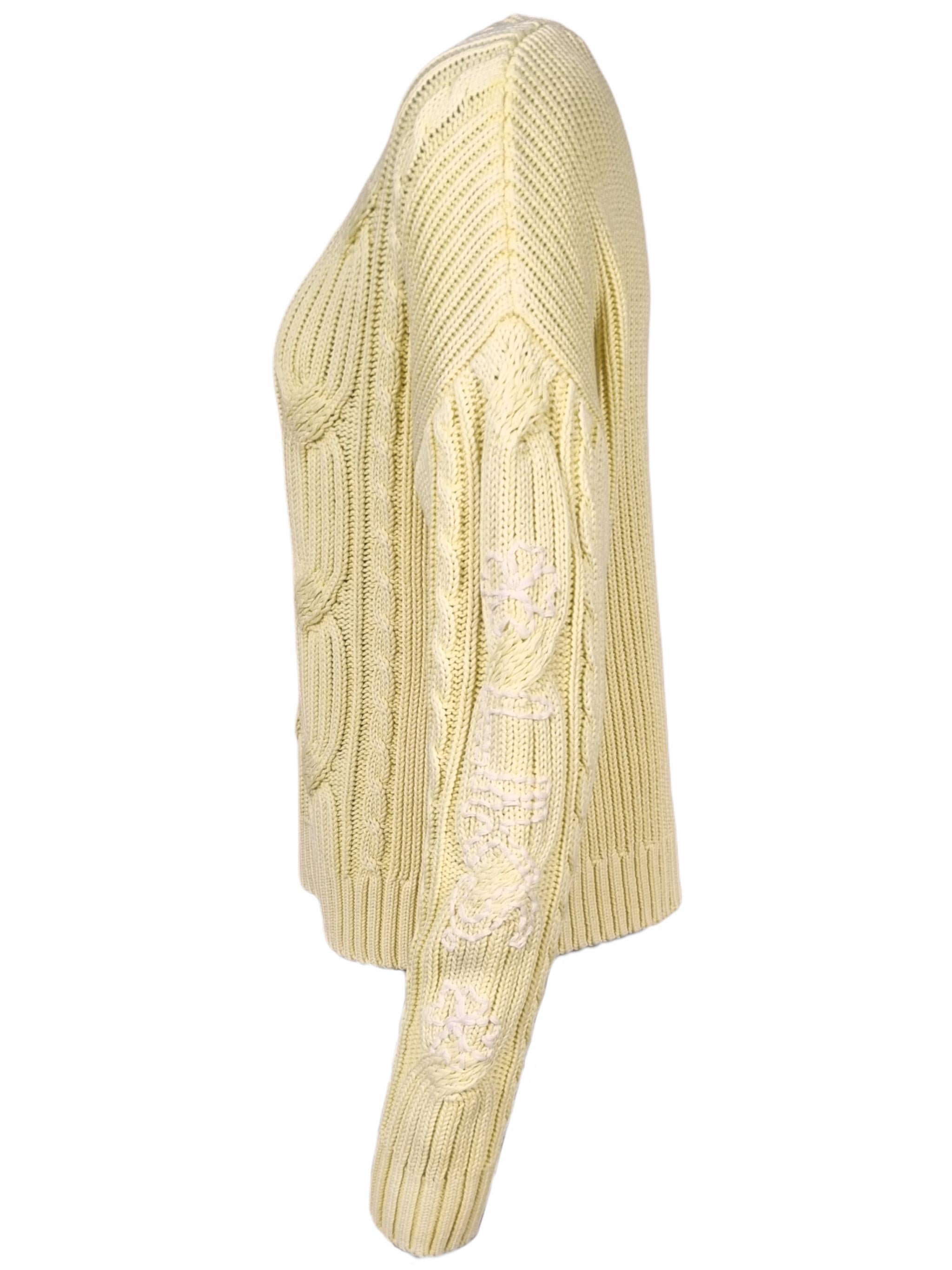 Damen Strickpullover aus Zopfmuster mit Stickerei aus Baumwolle - DoroC