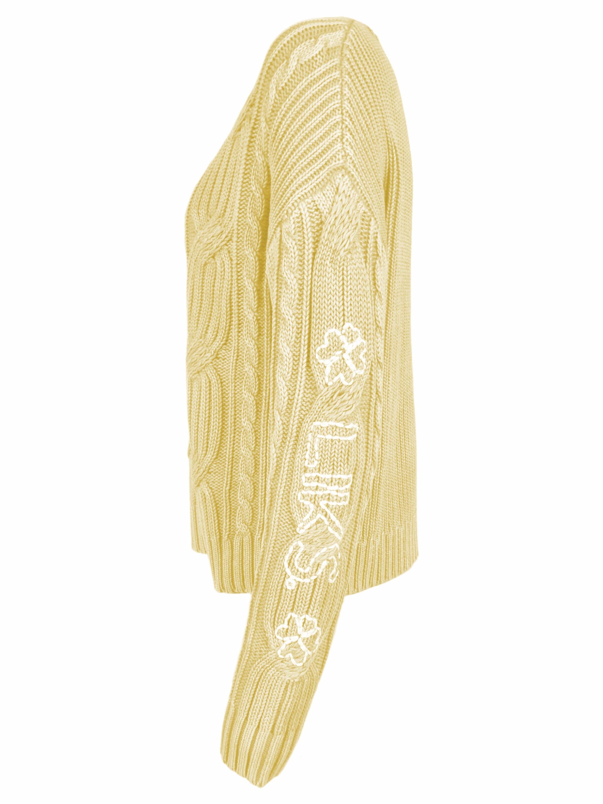 Damen Strickpullover aus Zopfmuster mit Stickerei aus Baumwolle - DoroC